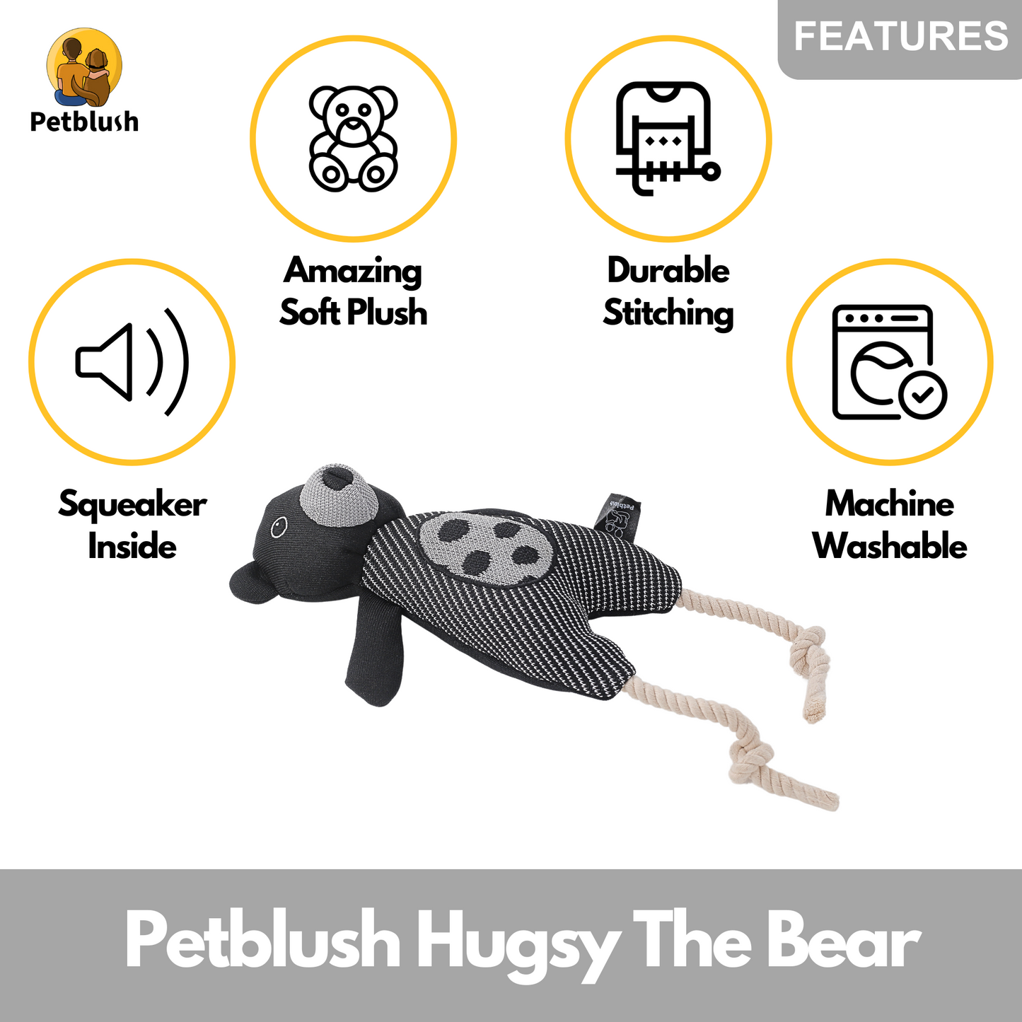 Petblush Hugsy The Bear Plush Toy for Dogs & Cats