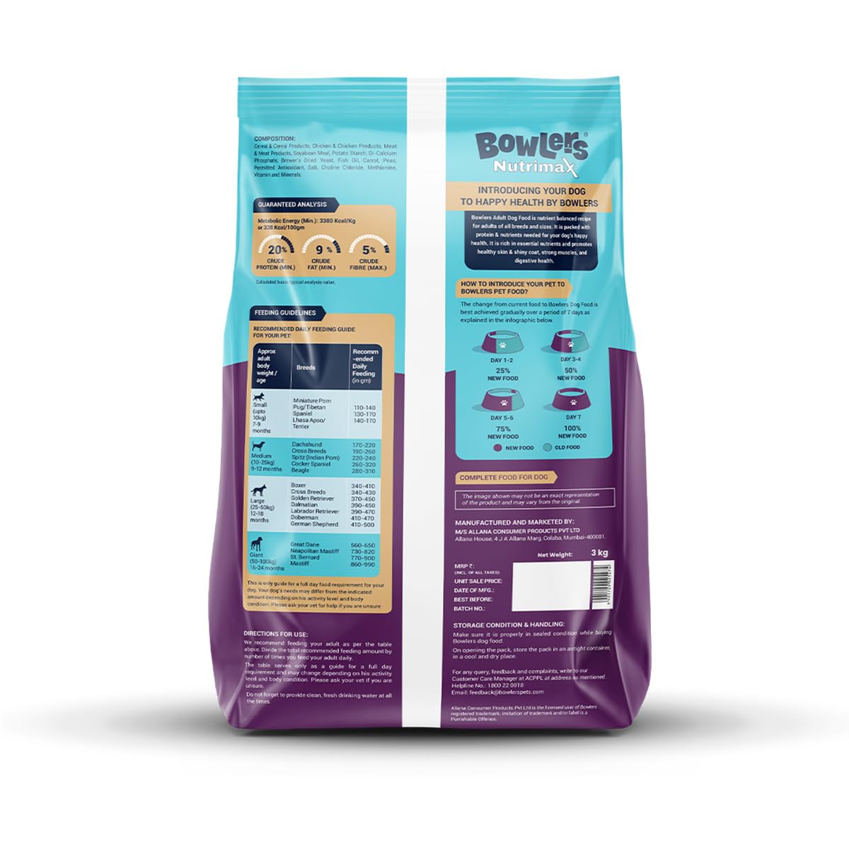 Bowlers Nutrimax Adult Dry Dog Food | Chicken & Vegetables | 3 kg Protein | Complete & Balanced Nutrition | Enriched with Essential Amino Acids