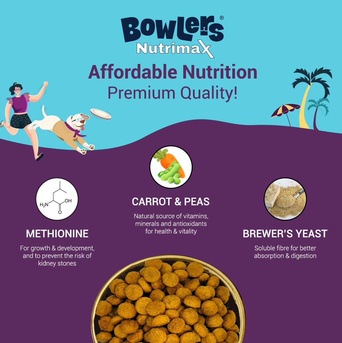 Bowlers Nutrimax Adult Dry Dog Food | Chicken & Vegetables | 3 kg Protein | Complete & Balanced Nutrition | Enriched with Essential Amino Acids
