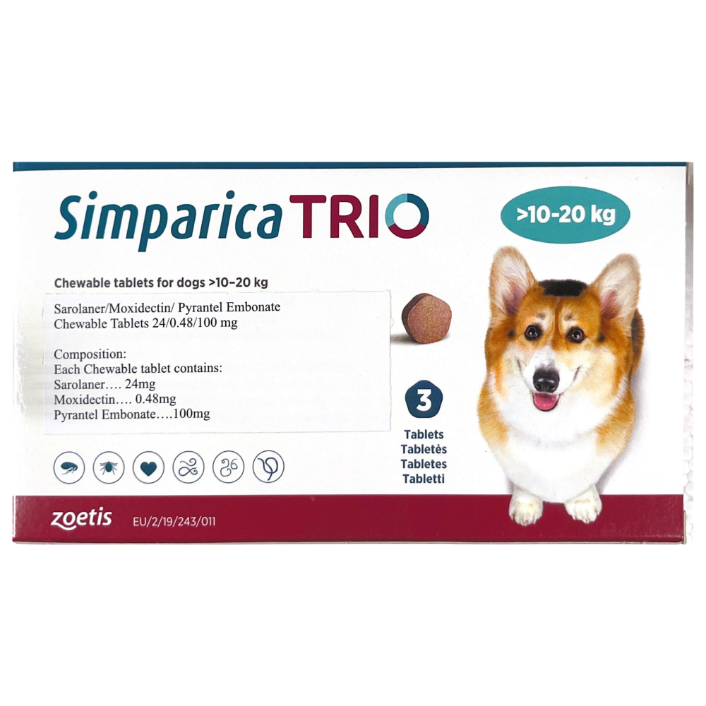 Zoetis Simparica Trio Tablet (10-20 kg) and Virbac Clinar M Shampoo Tick & Flea Control Combo for Dogs