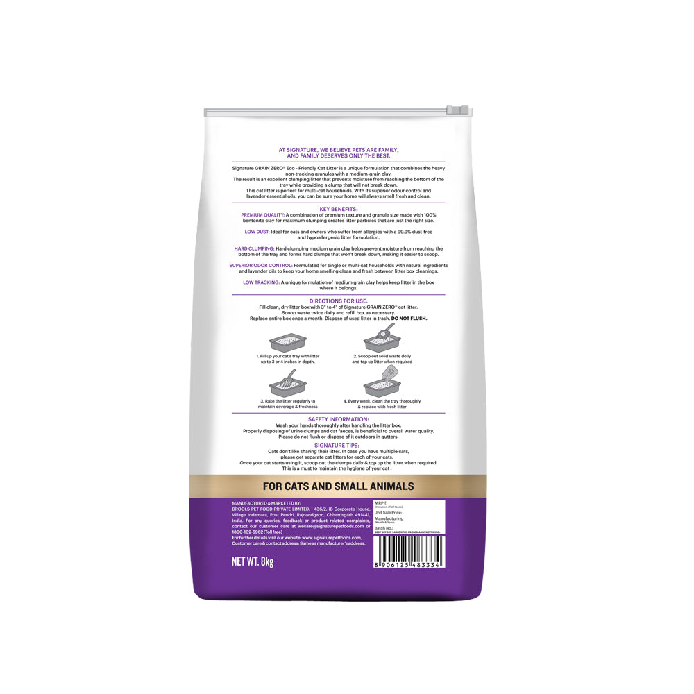 Signature Grain Zero Cat Litter - For All Cats And Small Animals - 8 kg