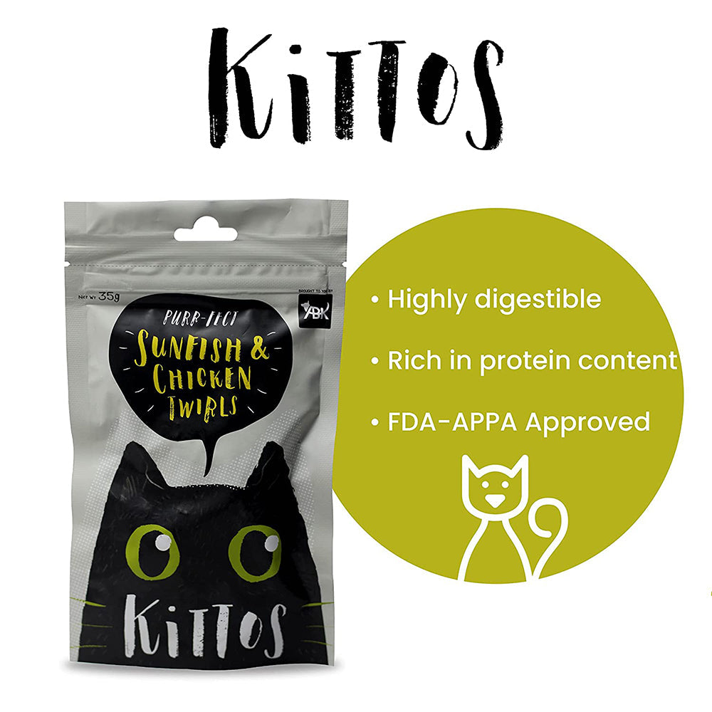 Kittos Purr-Fect Sunfish & Chicken Twirls Cat Treats - 35 g