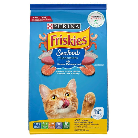 Purina FRISKIES Seafood Sensations Adult Cat Food, Tuna Salmon Whitefish Cran & Shrimp Flavours