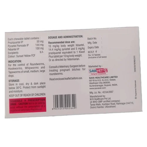 Kiwof Plus Dog Deworm Tablet (10 tablets) and Bravecto Dog Tick & Flea Control Tablet (20-40 kg) Combo