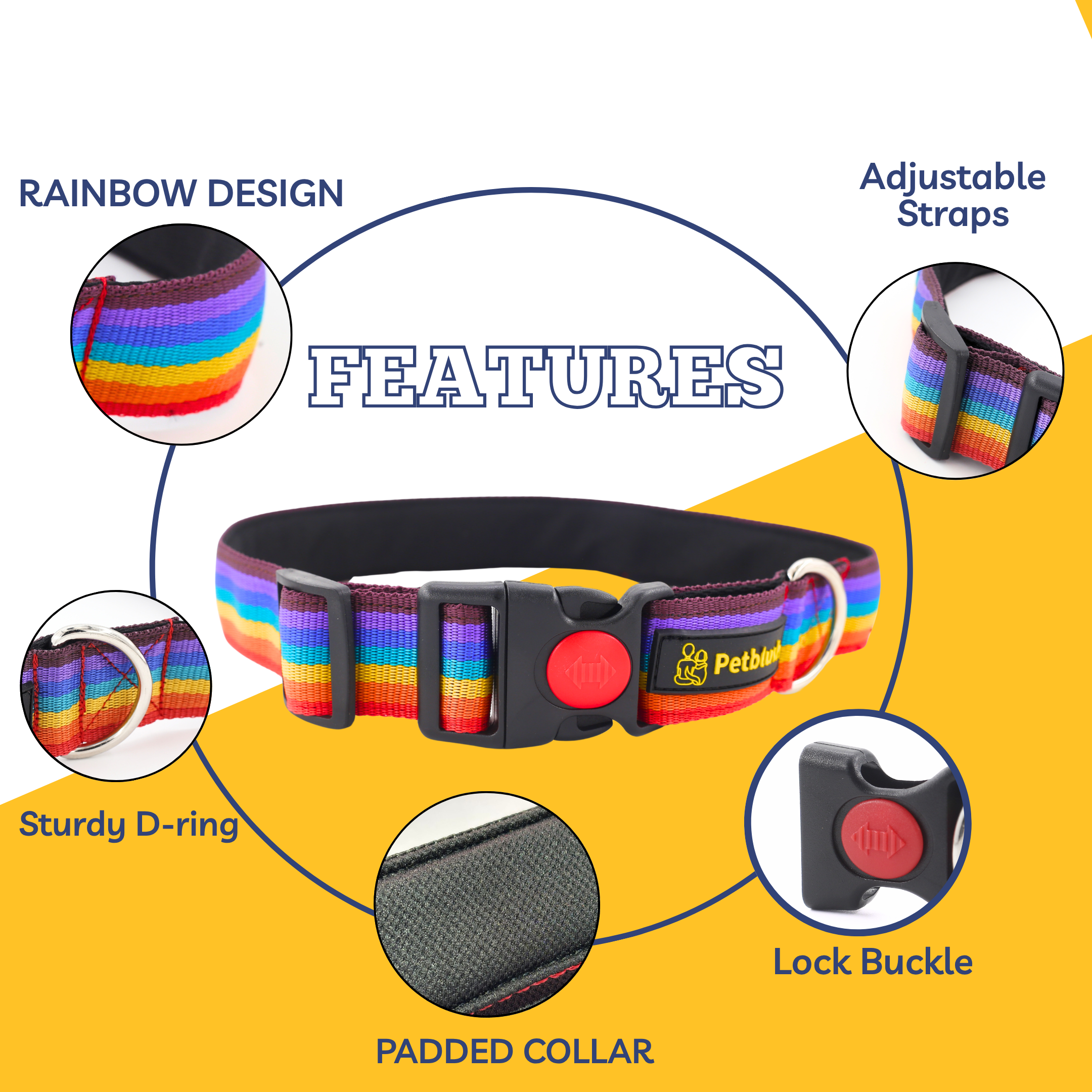Petblush Rainbow Padded Collar For Dogs