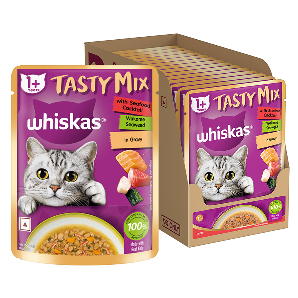 Whiskas Seafood Cocktail With Wakame Seaweed in Gravy Tasty Mix Adult Cat Wet Food