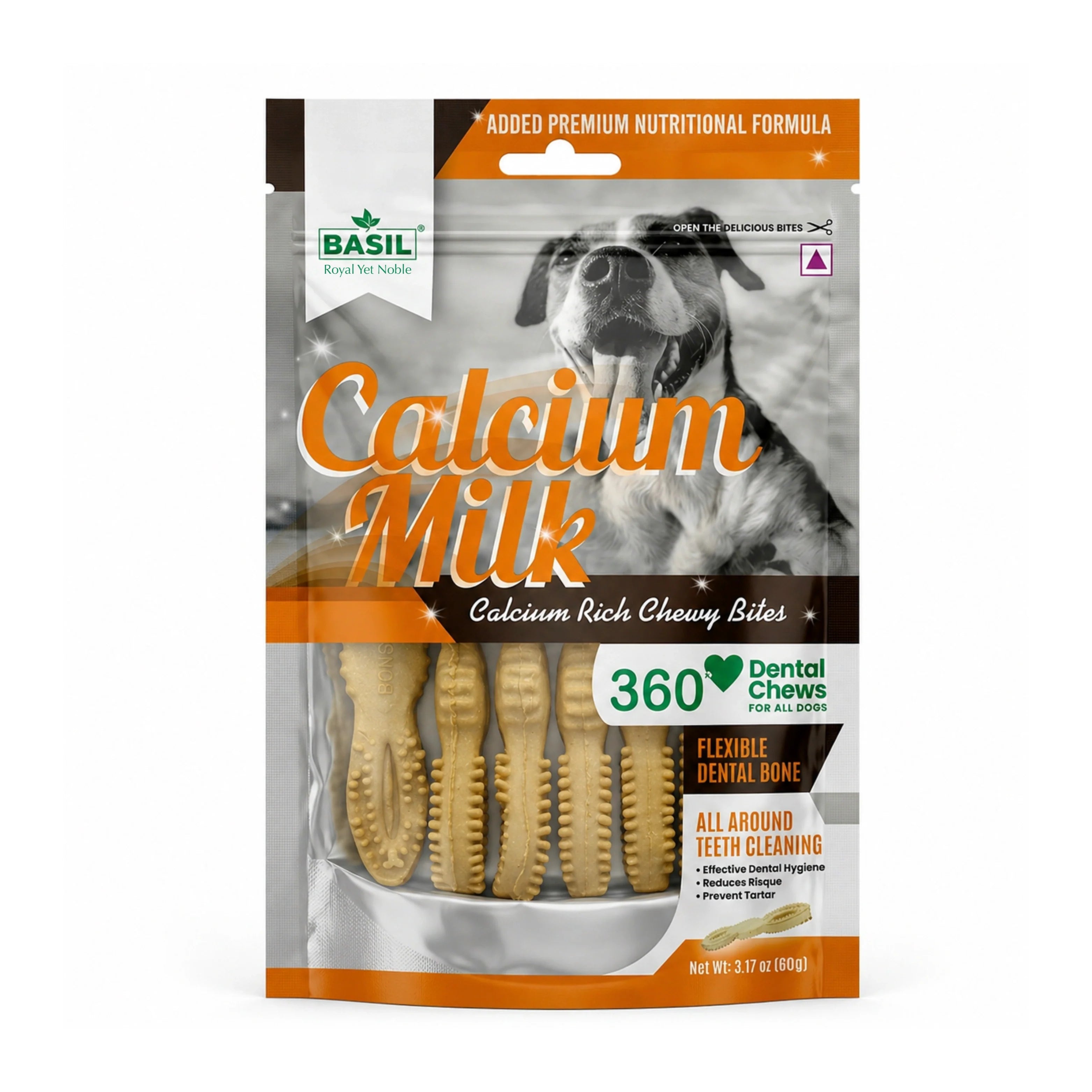 BASIL Calcium Milk 360* Dental Chew Treat for Dogs & Puppies | 90 Grams