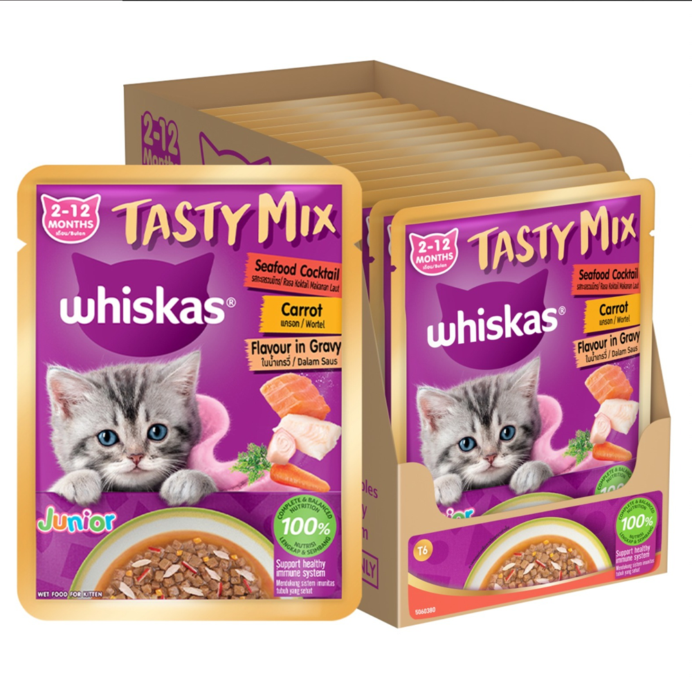 Whiskas Tasty Mix Seafood Cocktail Carrot Gravy Kitten Cat Wet Food