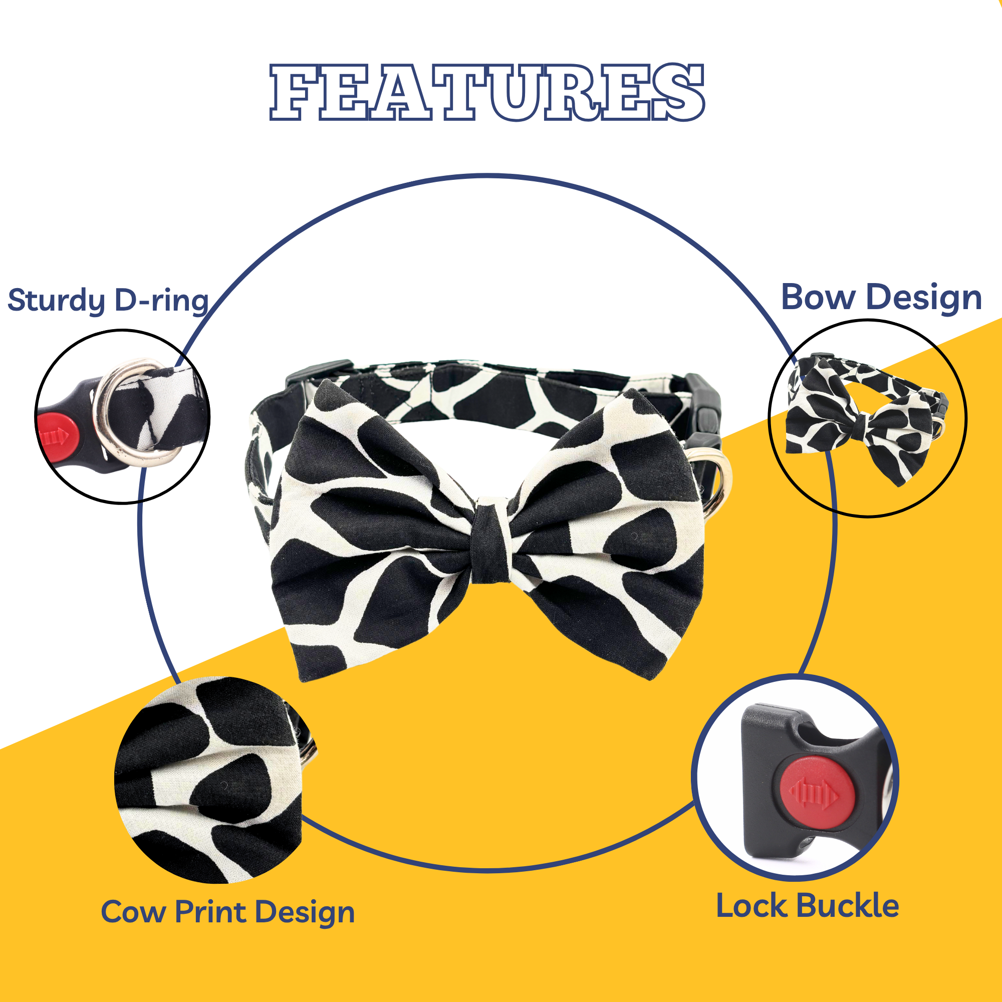 Petblush Cow Print Bow Collars For Dogs