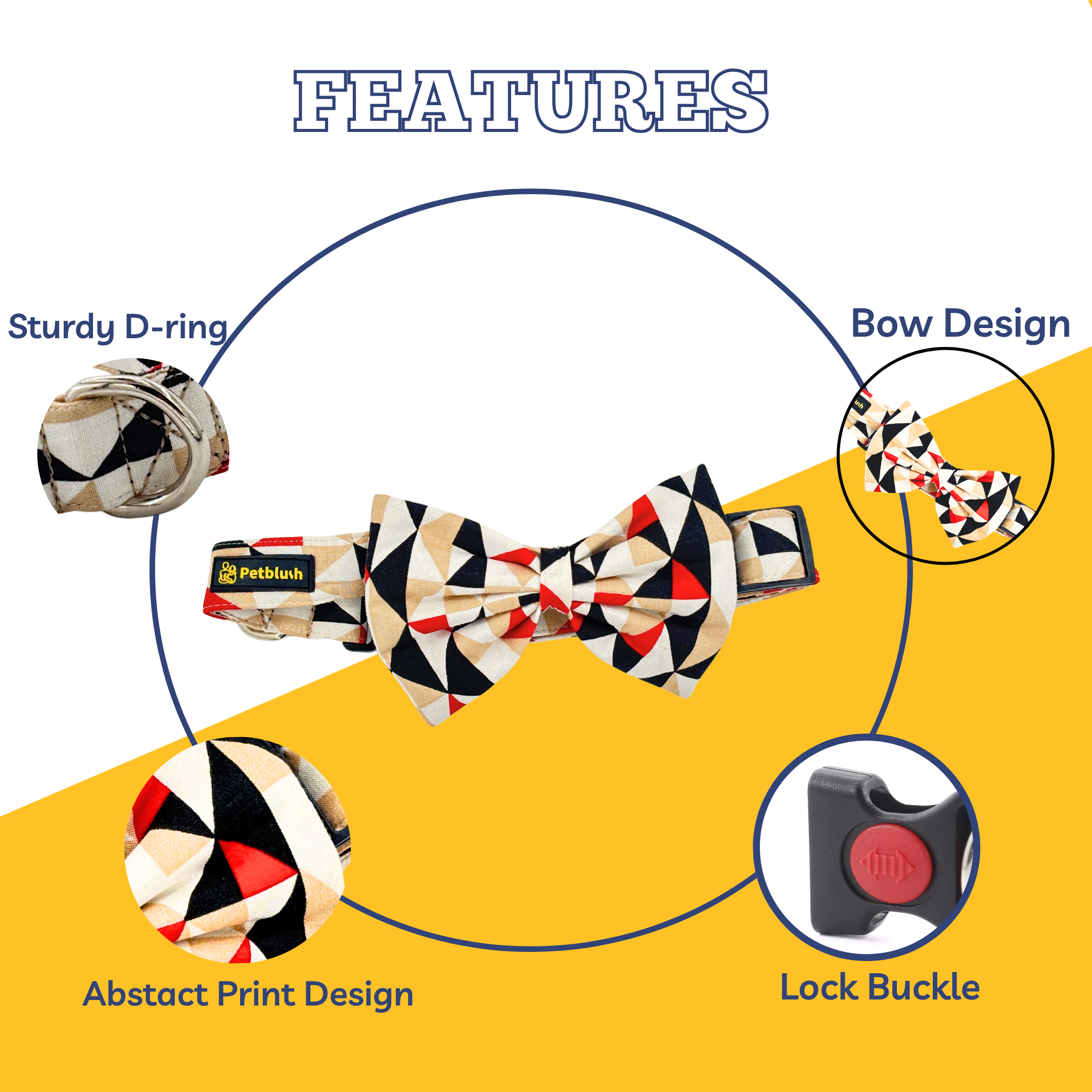 Petblush Geometrical Abstract Bow Collars For Dogs