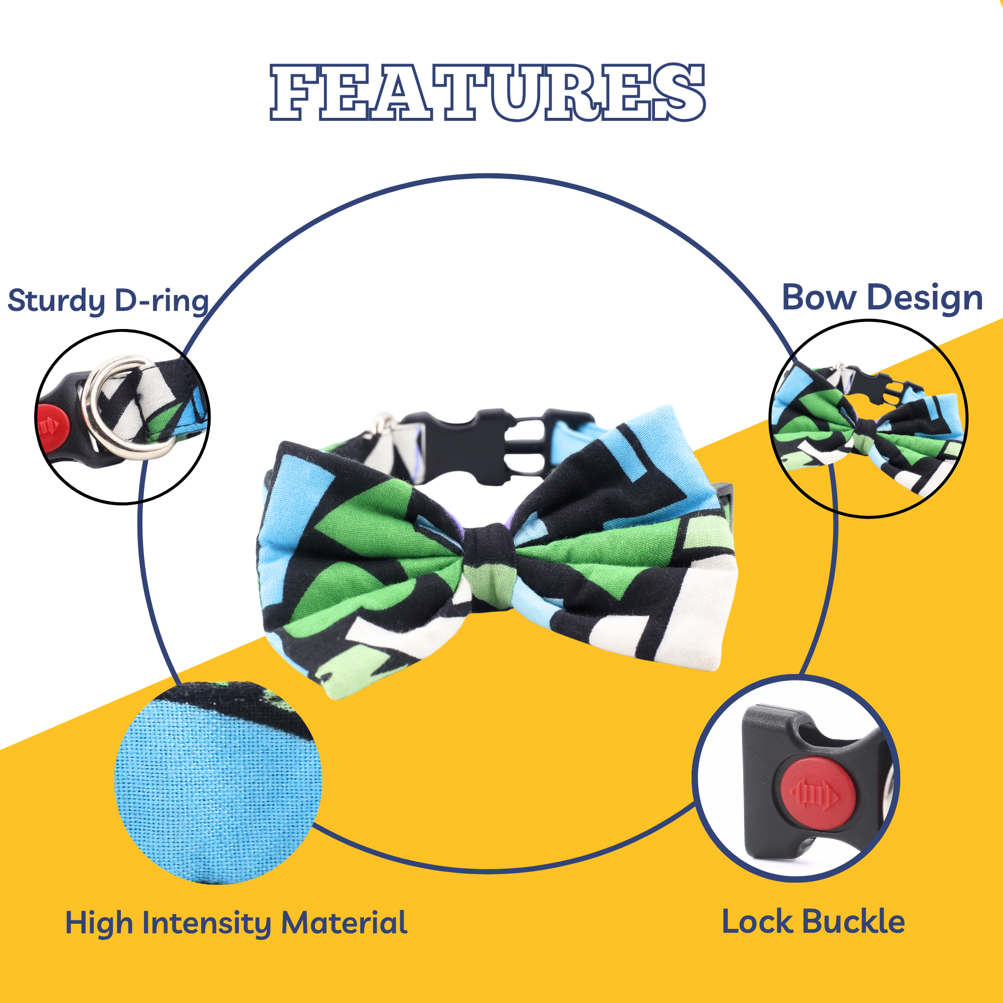 Petblush Funky Abstract Blue Bow Collars for Dogs