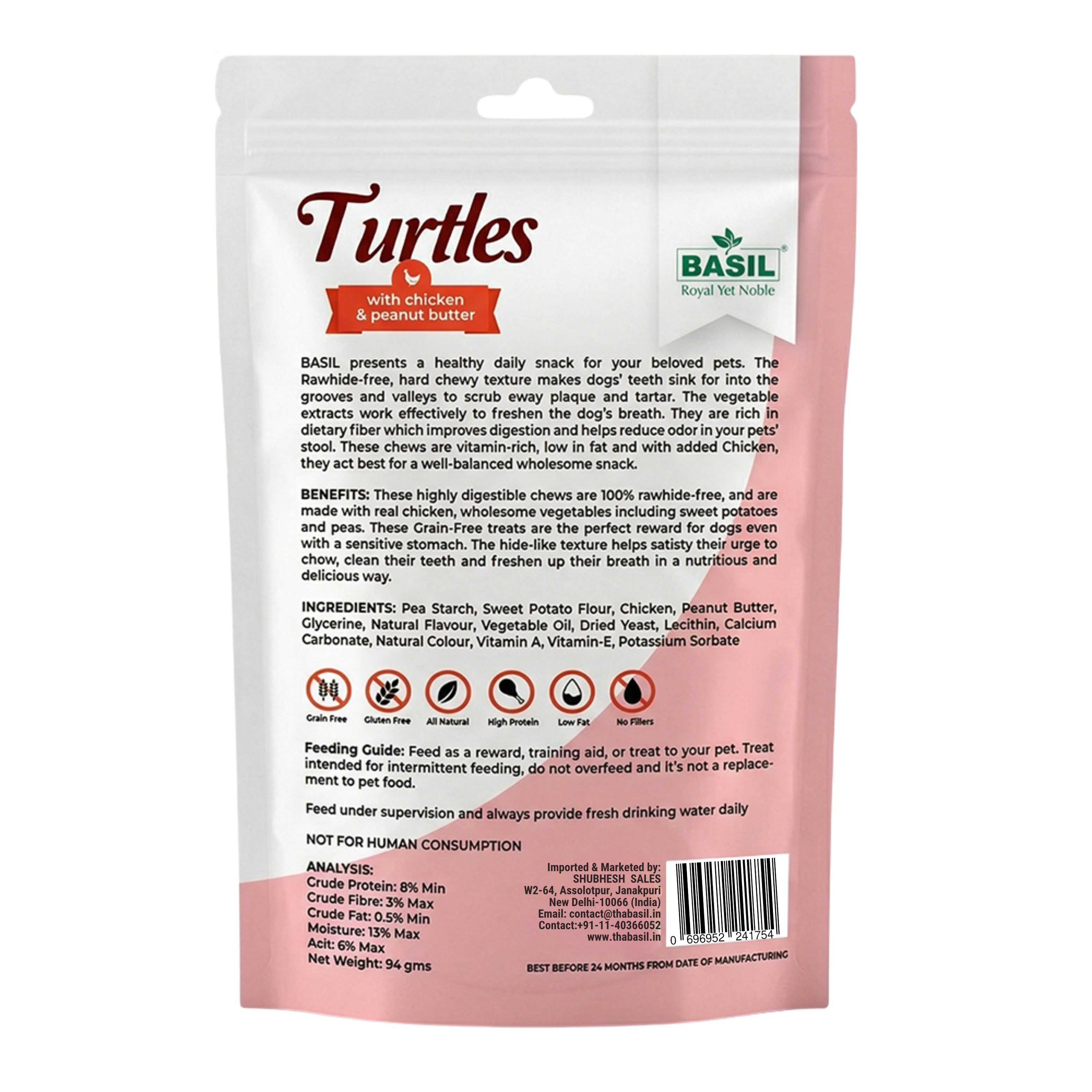 BASIL Turtle with Peanut Butter Guilt-Free Treat for Dogs & Puppies | 94 Grams