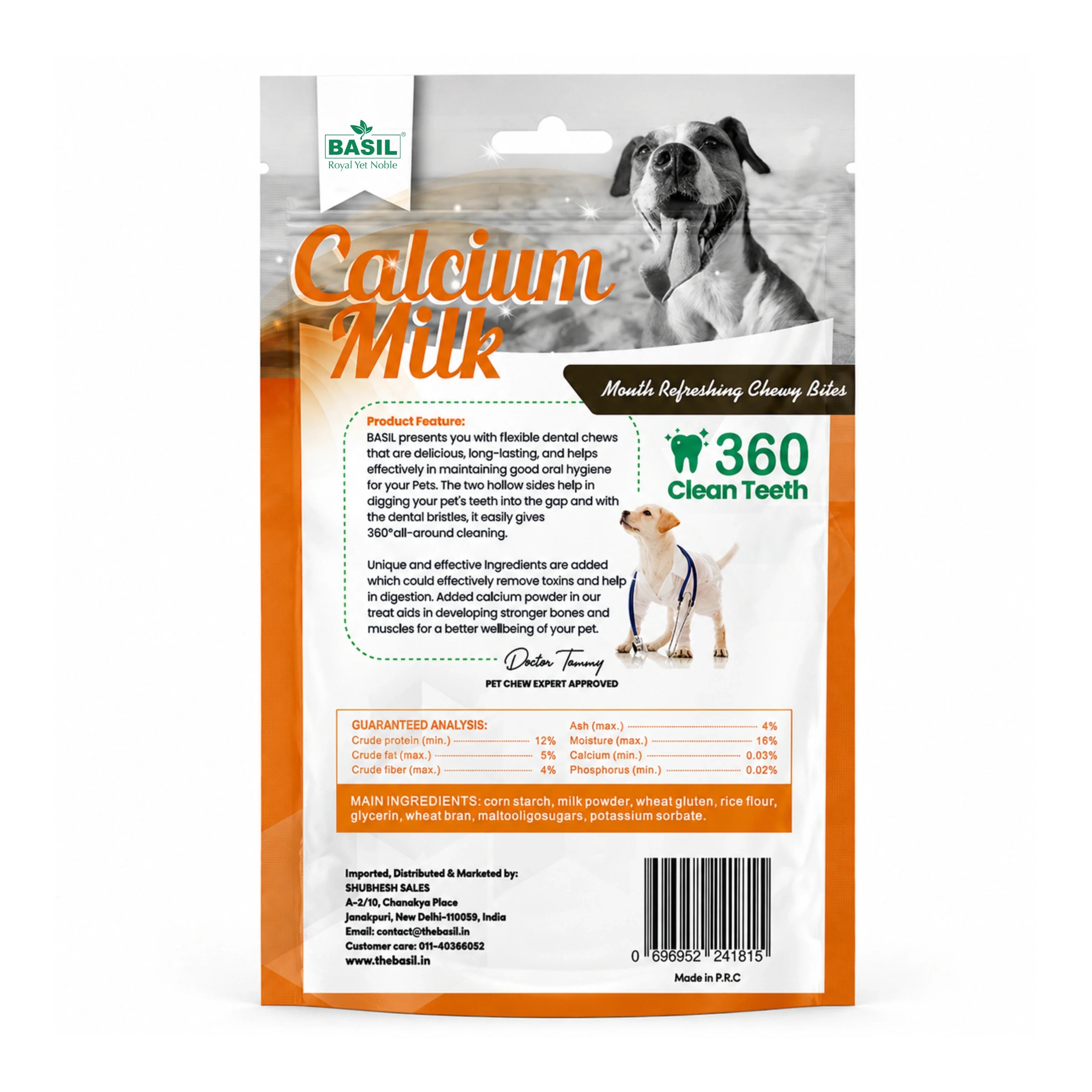 BASIL Calcium Milk 360* Dental Chew Treat for Dogs & Puppies | 90 Grams