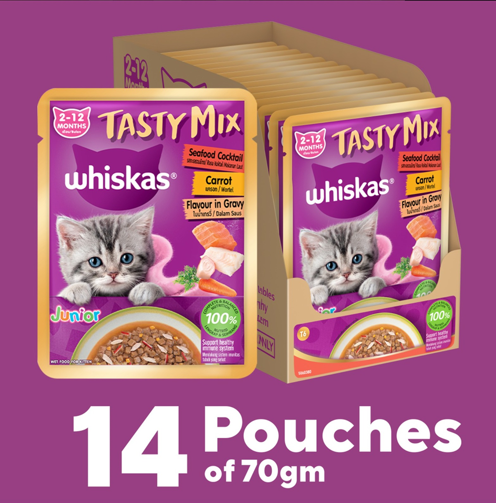 Whiskas Tasty Mix Seafood Cocktail Carrot Gravy Kitten Cat Wet Food