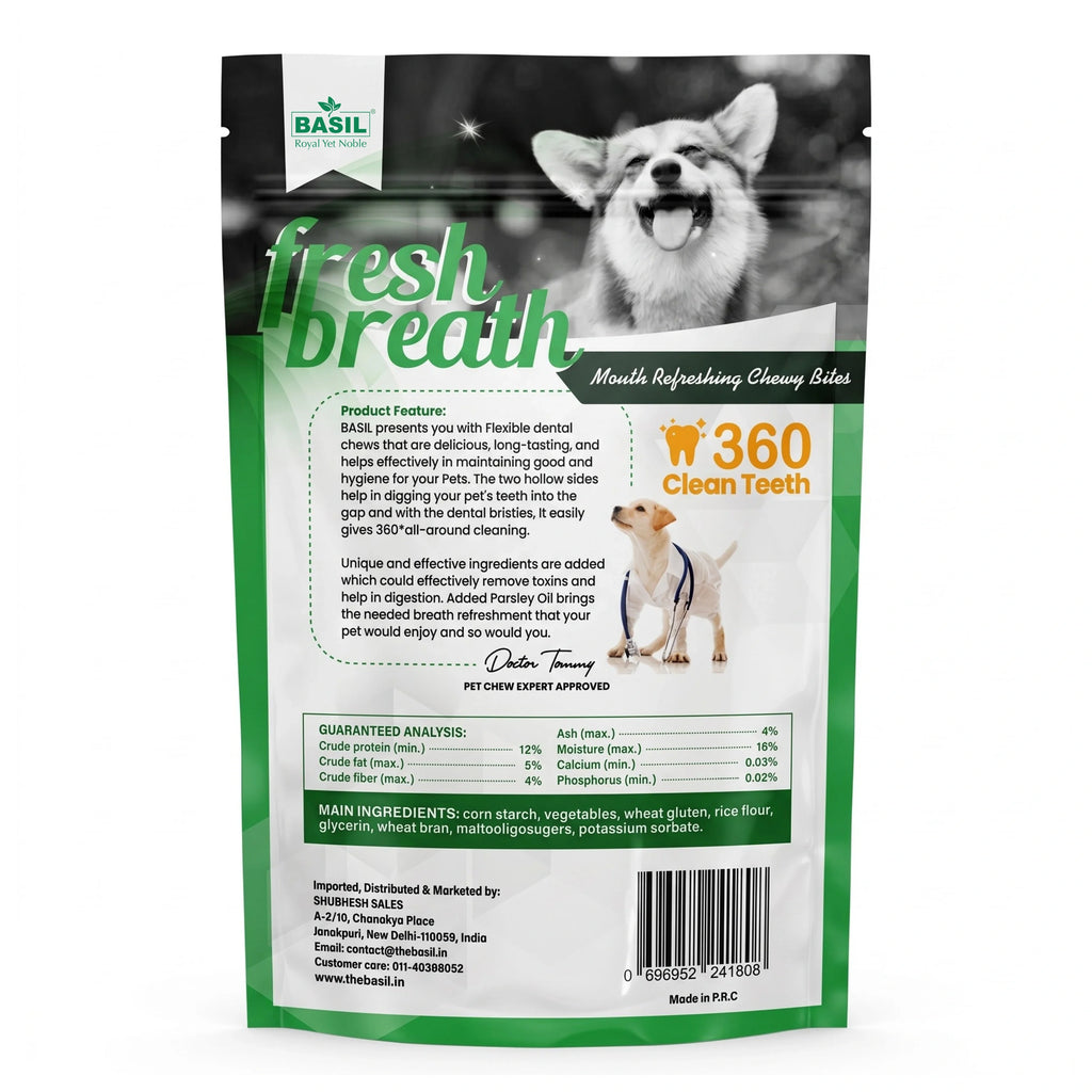 BASIL Fresh Breath 360* Dental Chew Treat for Dogs & Puppies | 90 Grams