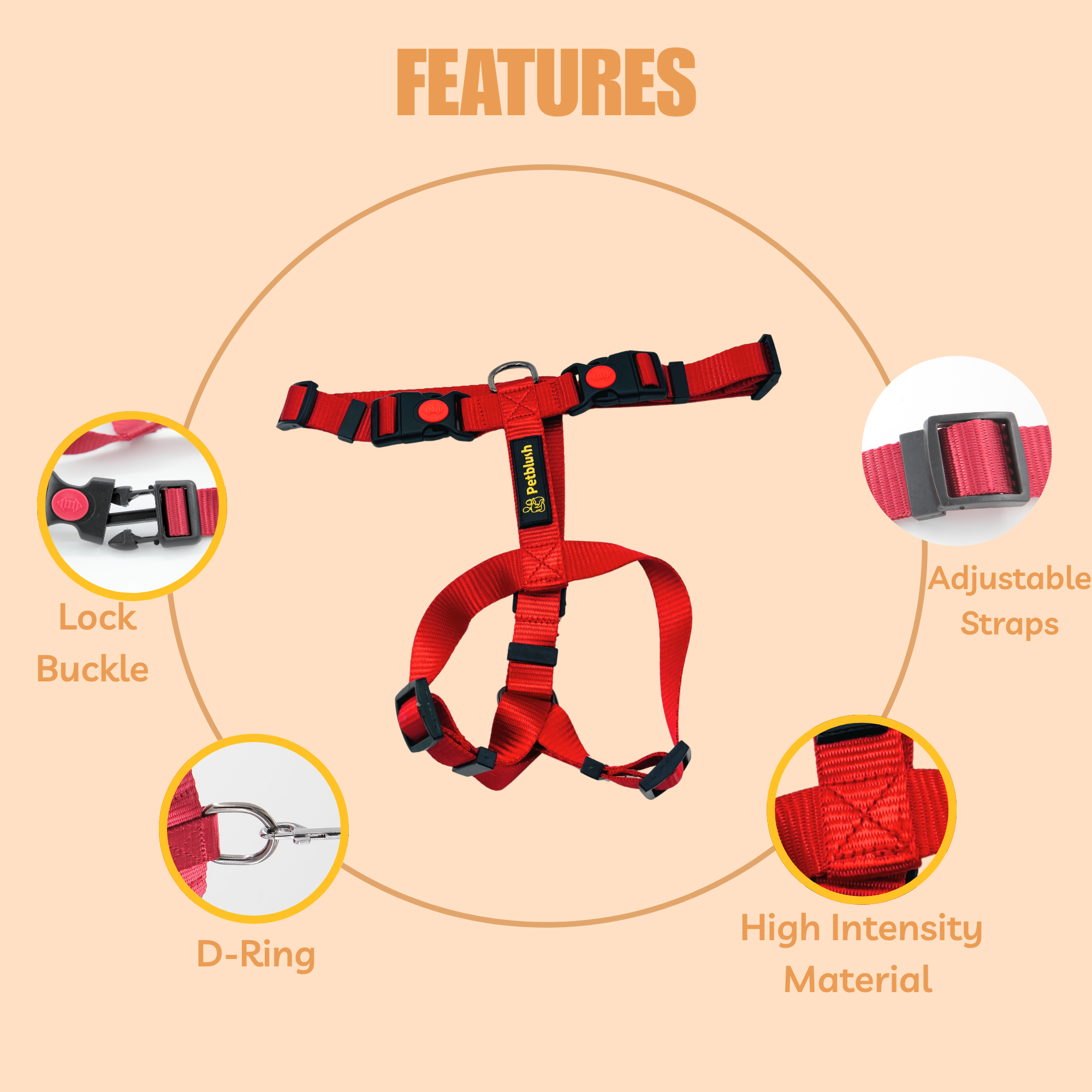 Petblush H Harness with Lock Buckle For Dogs
