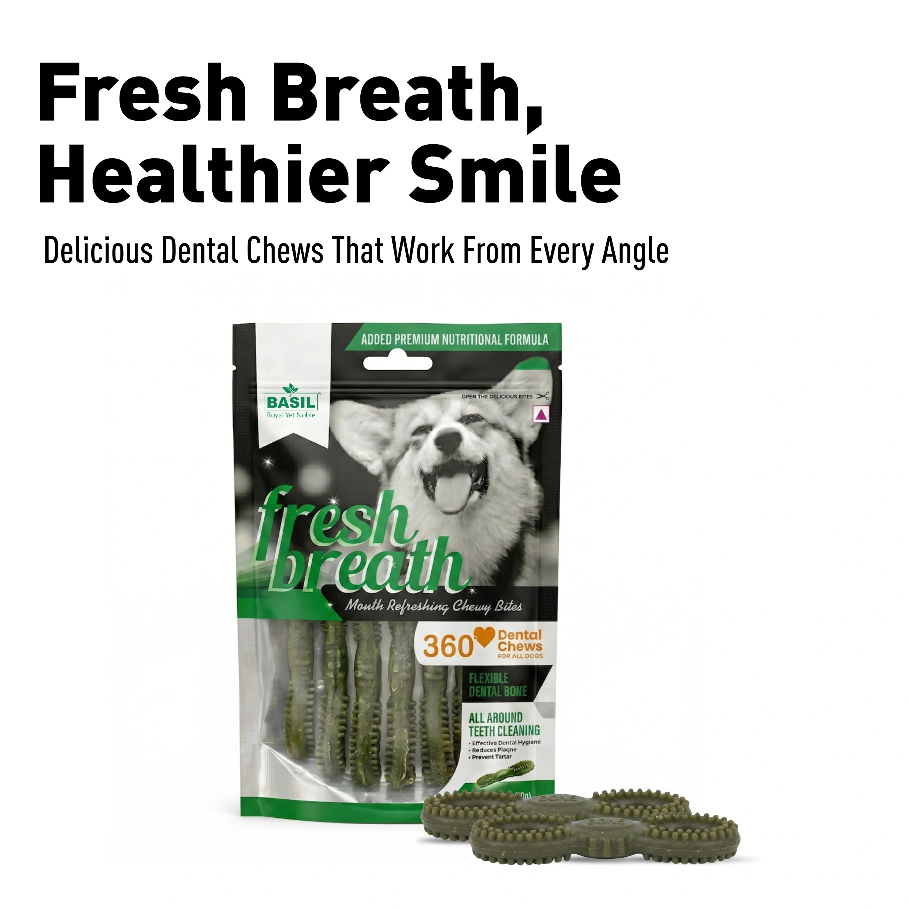 BASIL Fresh Breath 360* Dental Chew Treat for Dogs & Puppies | 90 Grams