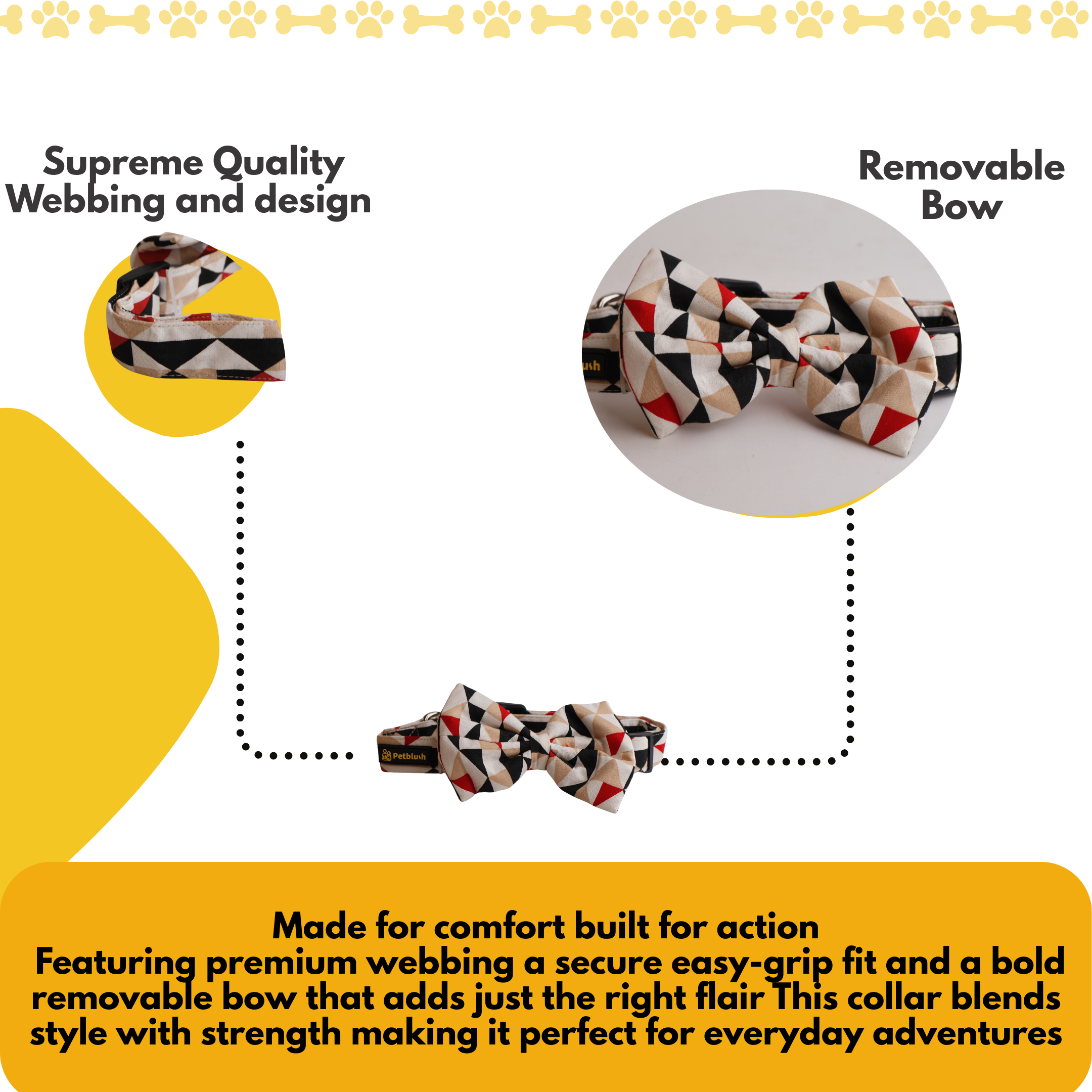 Petblush Geometrical Abstract Bow Collars For Dogs