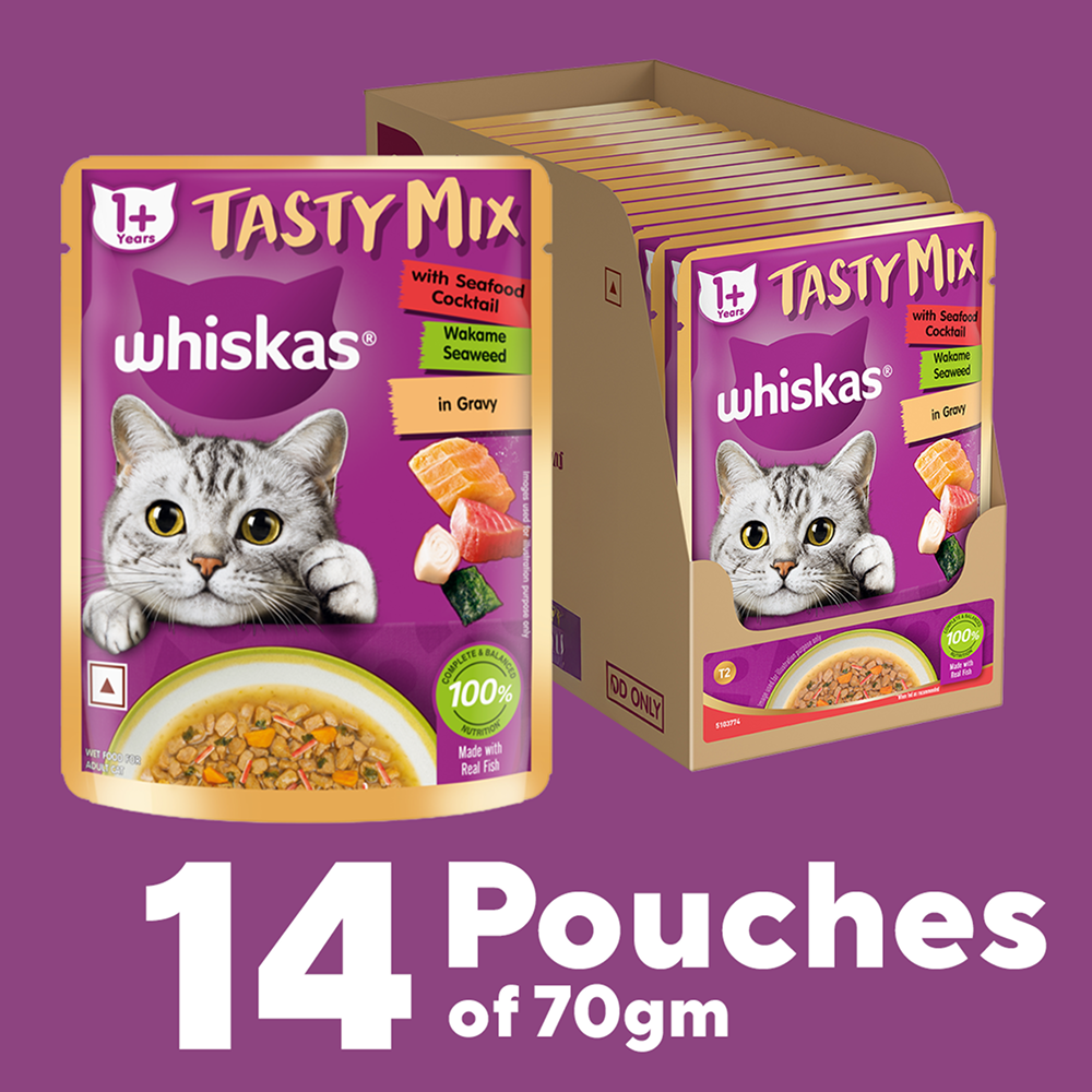 Whiskas Seafood Cocktail With Wakame Seaweed in Gravy Tasty Mix Adult Cat Wet Food