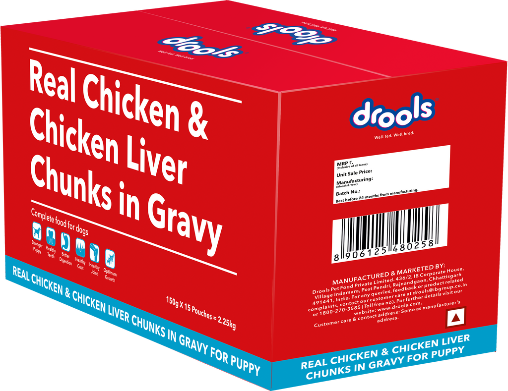 Drools Real Chicken & Chicken Liver Chunks in Gravy Puppy Dog Wet Food
