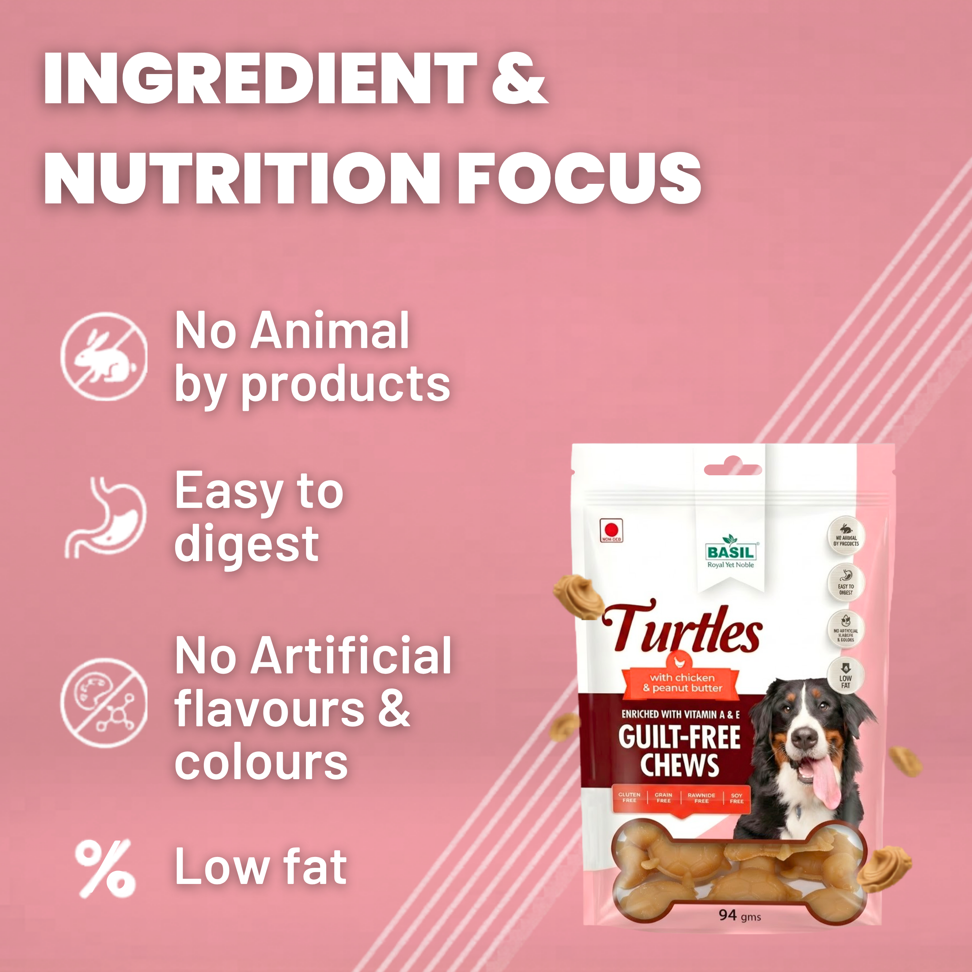 BASIL Turtle with Peanut Butter Guilt-Free Treat for Dogs & Puppies | 94 Grams