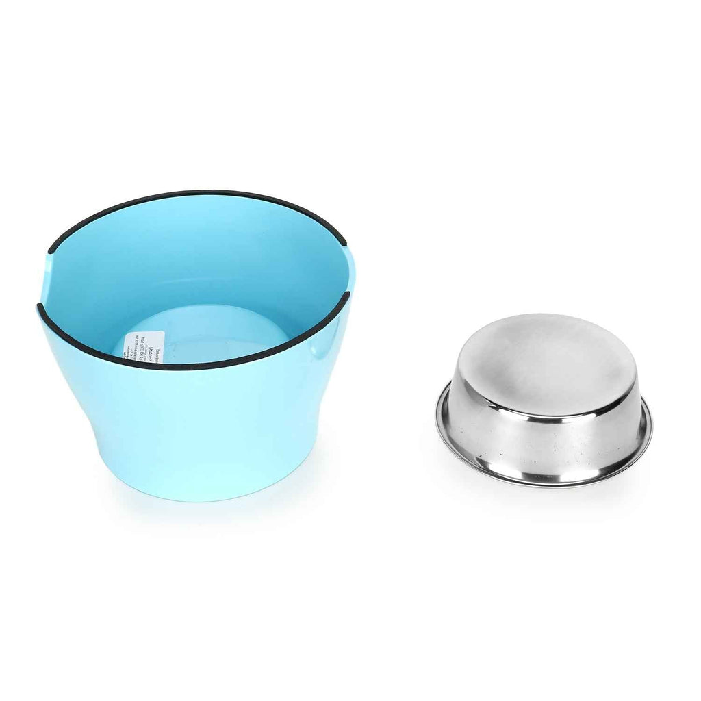 BASIL Elevated Melamine and Stainless Steel Pet Feeding Bowls for Bigger Ears Dogs, 500ml (Blue)