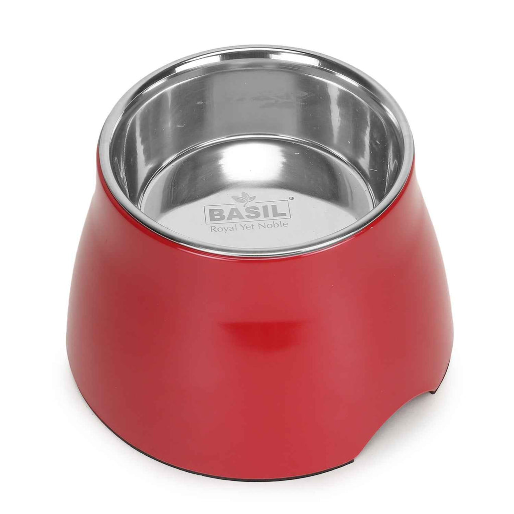 BASIL Elevated Melamine and Stainless Steel Pet Feeding Bowls for Bigger Ears Dogs, 500ml (Red)