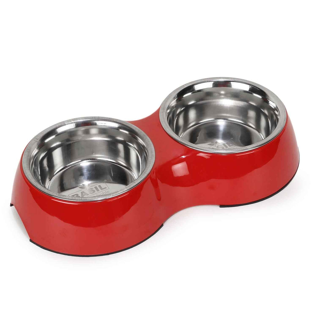 Double Bowl Feeding Set for Dogs & Puppies (Red)