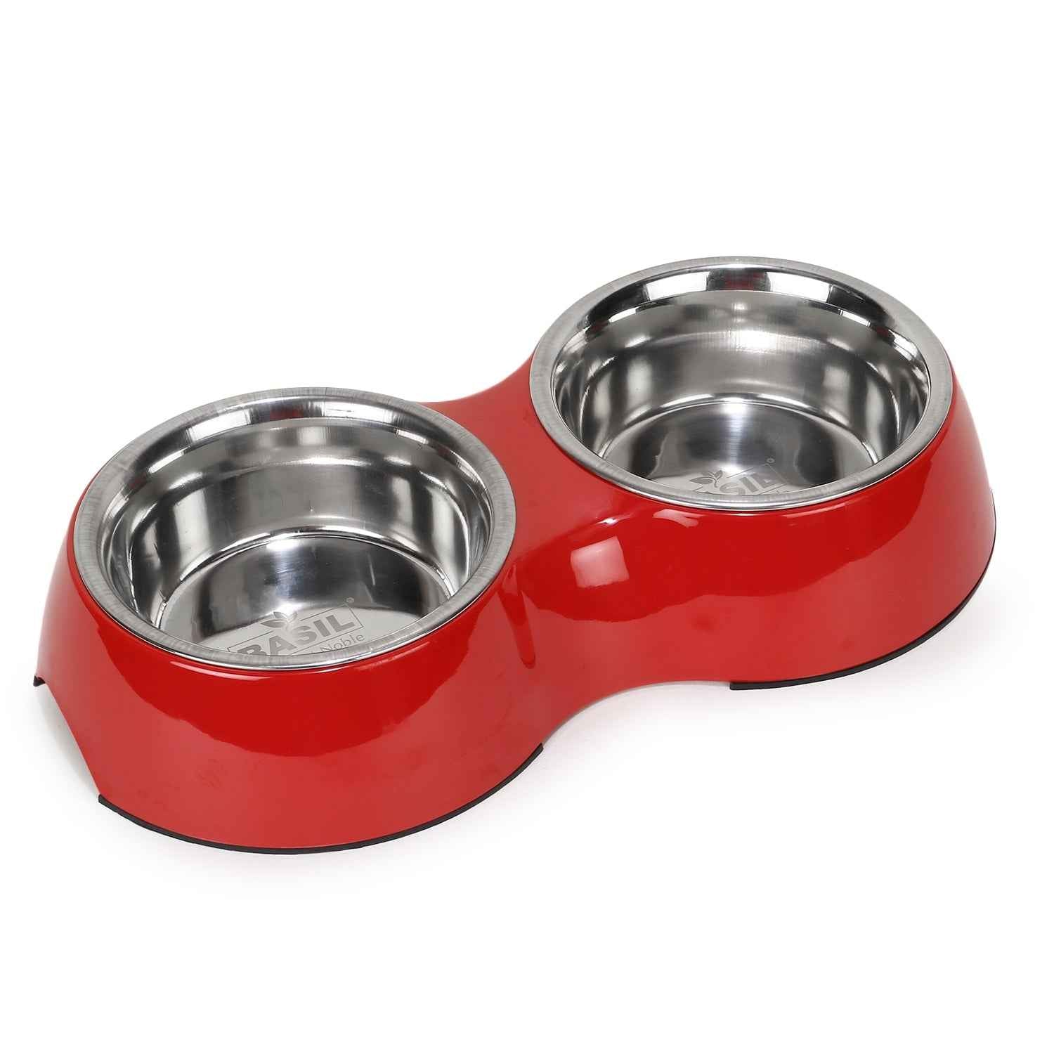 Double Bowl Feeding Set for Dogs & Puppies (Red)