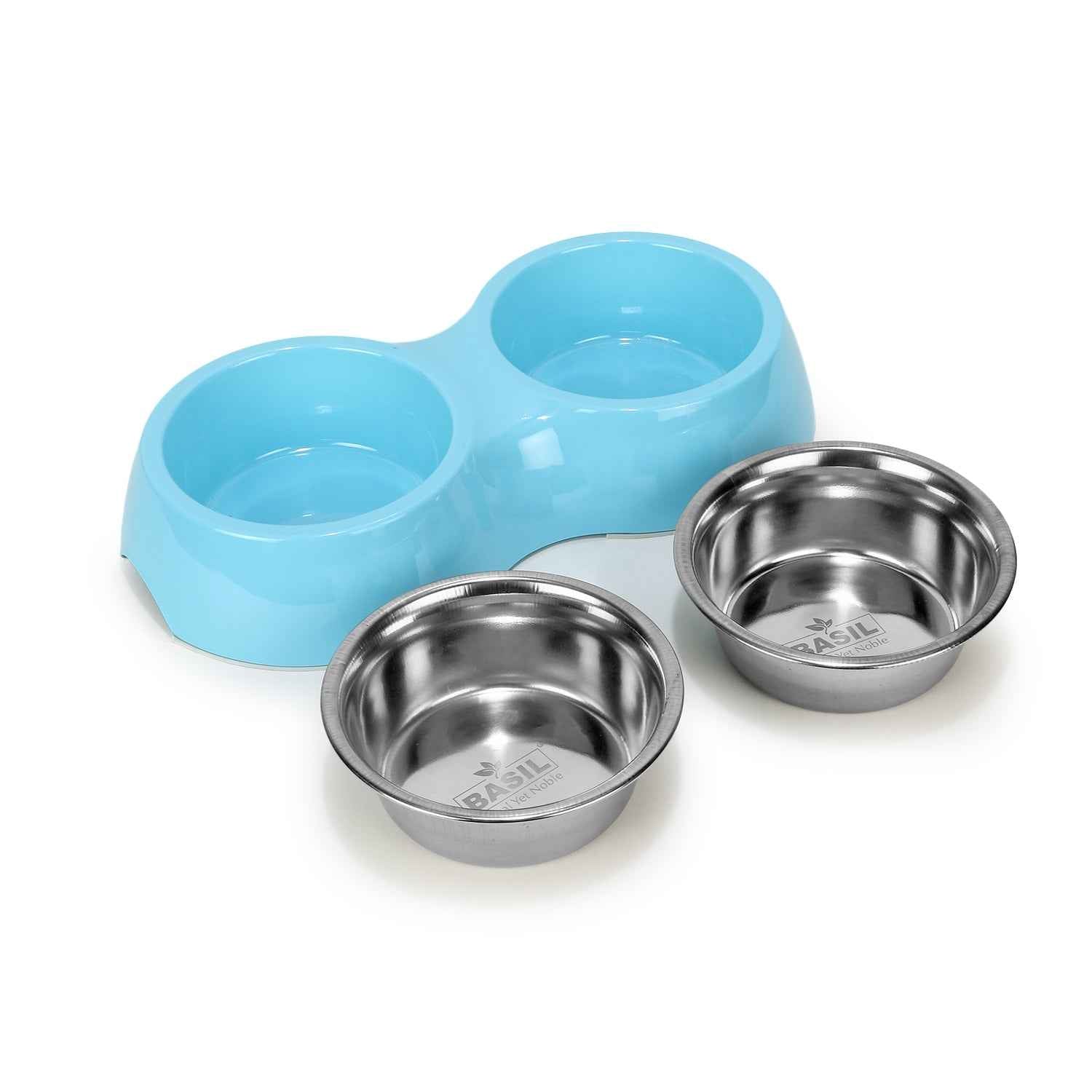 Double Bowl Feeding Set for Dogs & Puppies (Blue)