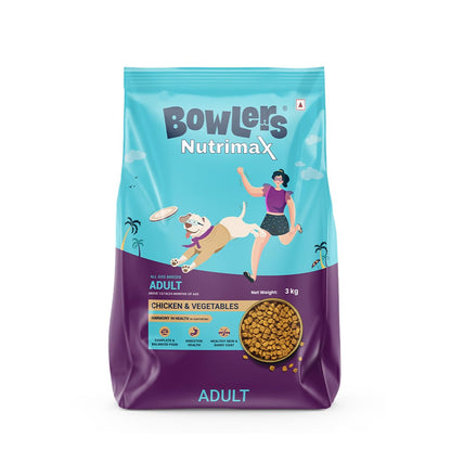 Bowlers Nutrimax Adult Dry Dog Food | Chicken & Vegetables | 3 kg Protein | Complete & Balanced Nutrition | Enriched with Essential Amino Acids