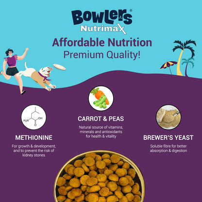 Bowlers Nutrimax Adult Dry Dog Food | Chicken & Vegetables | 3 kg Protein | Complete & Balanced Nutrition | Enriched with Essential Amino Acids