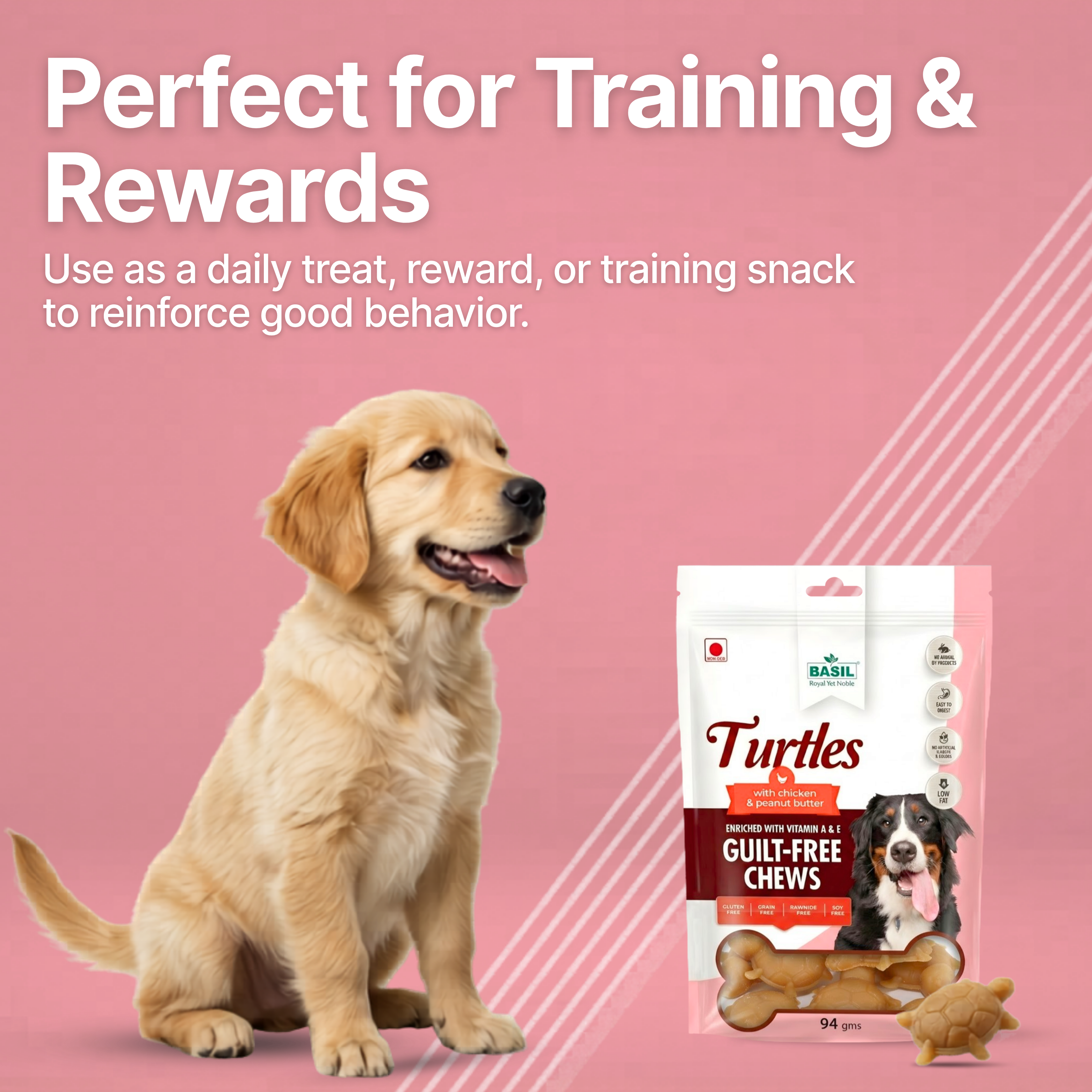 BASIL Turtle with Peanut Butter Guilt-Free Treat for Dogs & Puppies | 94 Grams