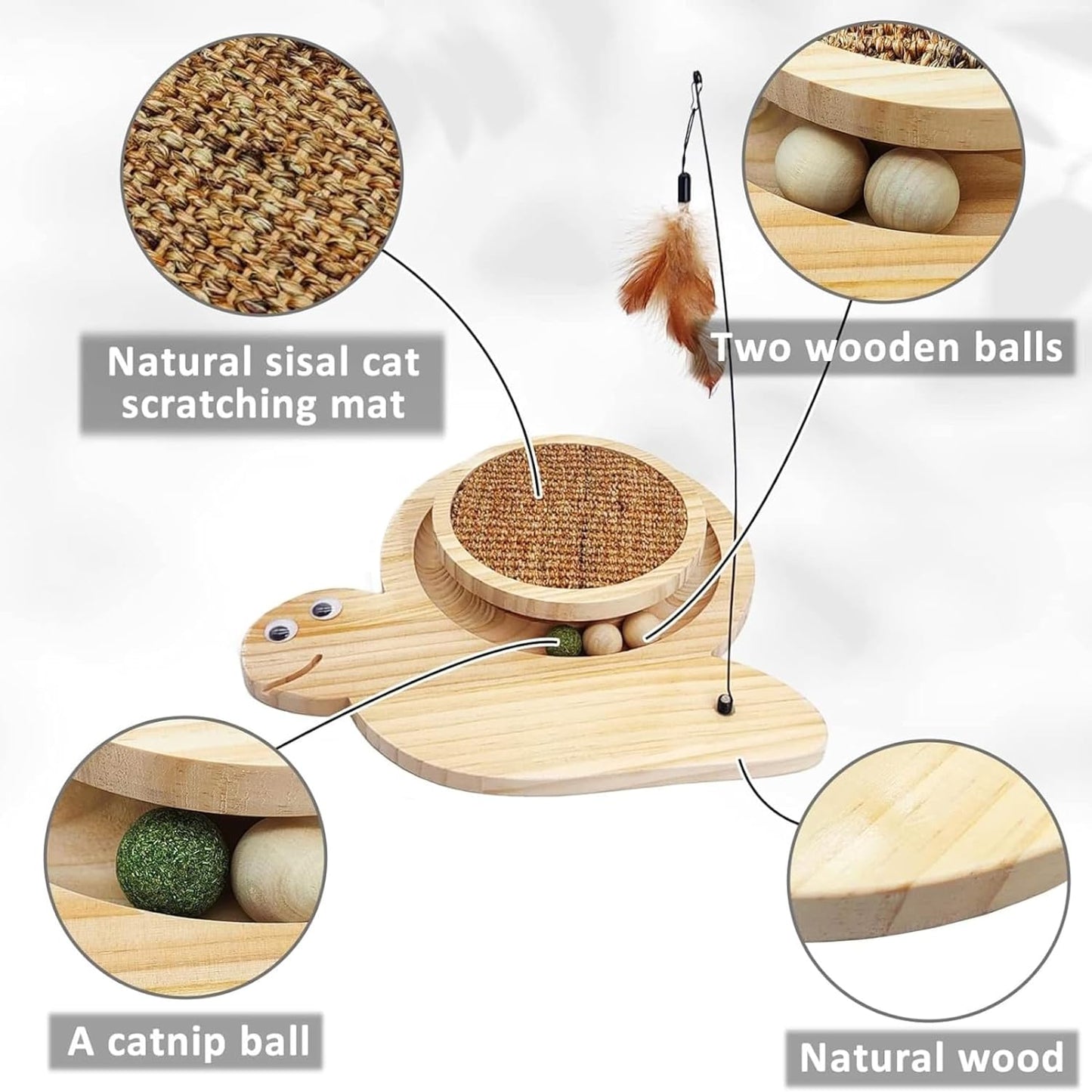 Natural Sisal Cat Scratching Board Toy with Catnip Ball and Toy Roller