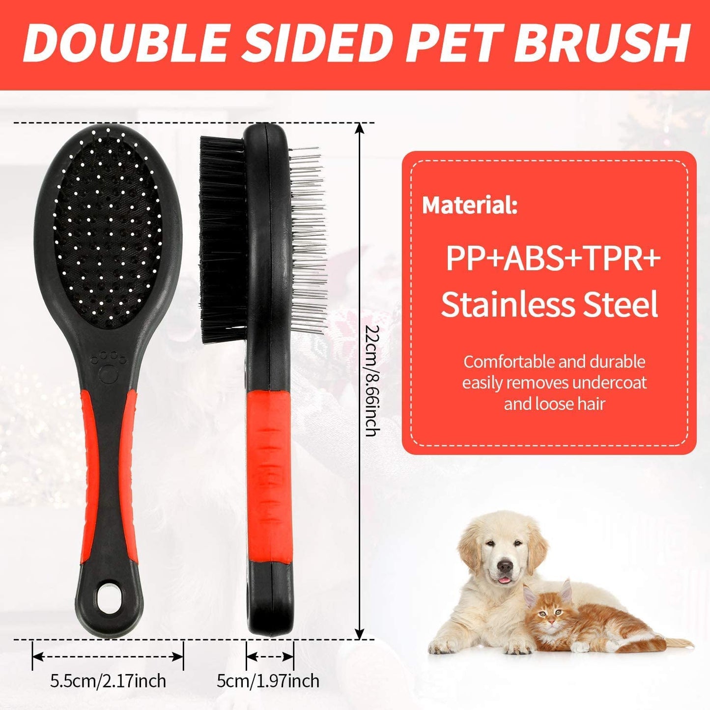 Emily Pets Double Sided Pet Grooming Brush Double Sided Pet Slicker Long Hair (Color: Blue)