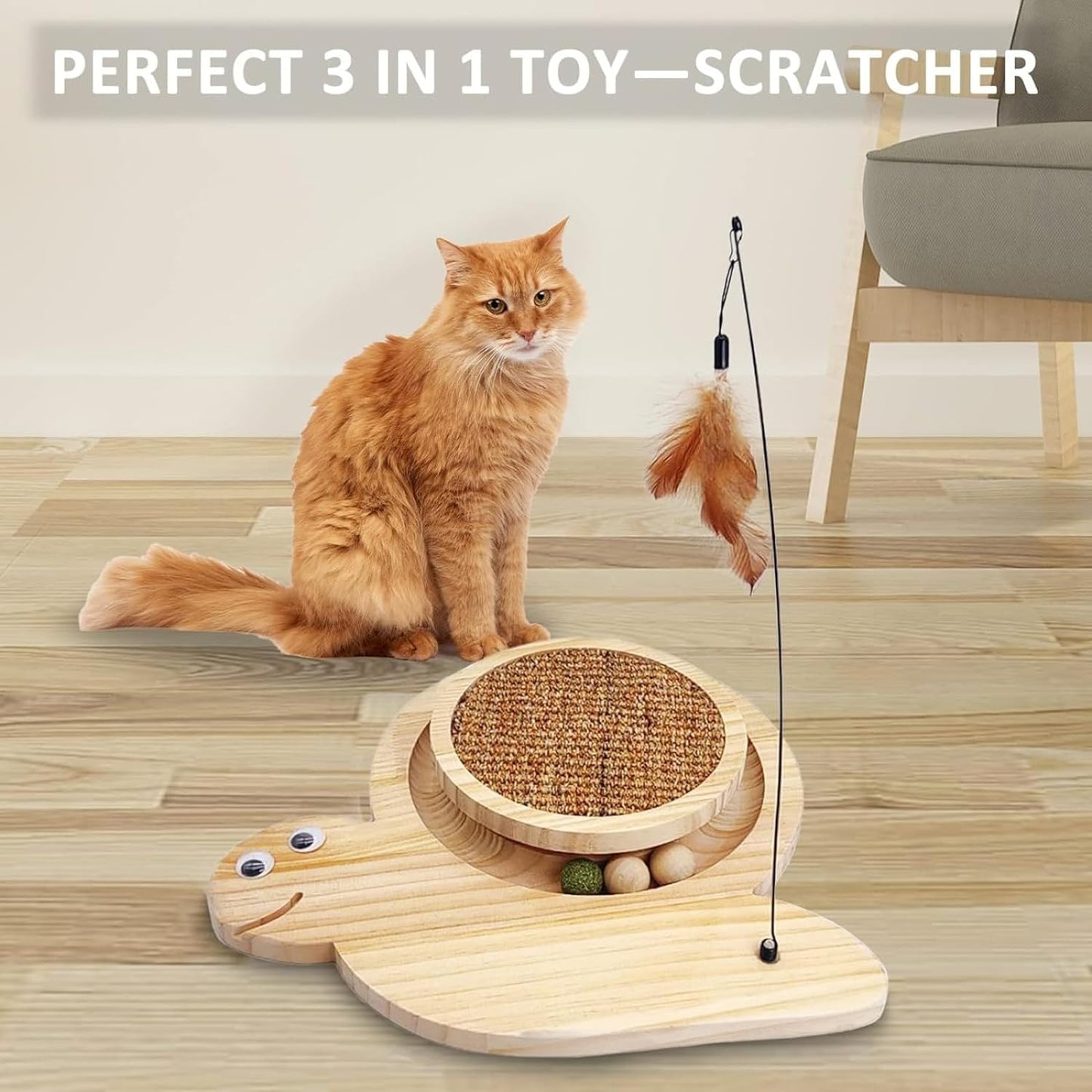 Natural Sisal Cat Scratching Board Toy with Catnip Ball and Toy Roller