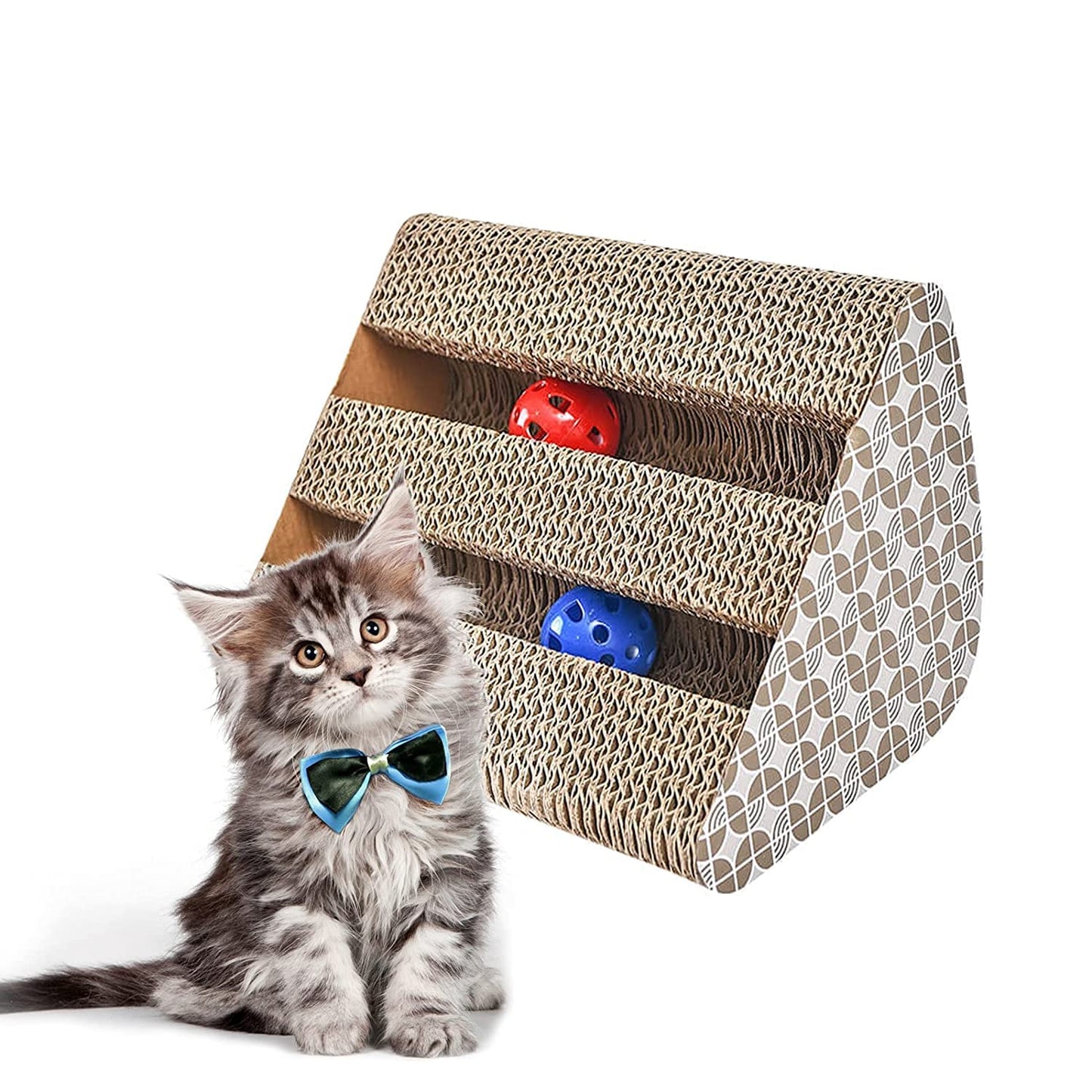 Fun Pet Cat Scratching Post Cardboard Toys with Bell Catnip (Triangle) (Size: 27.8 X 26 X 18 cm)