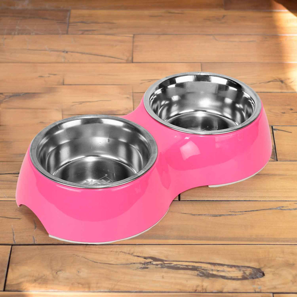 Double Bowl Feeding Set for Dogs & Puppies (Pink)