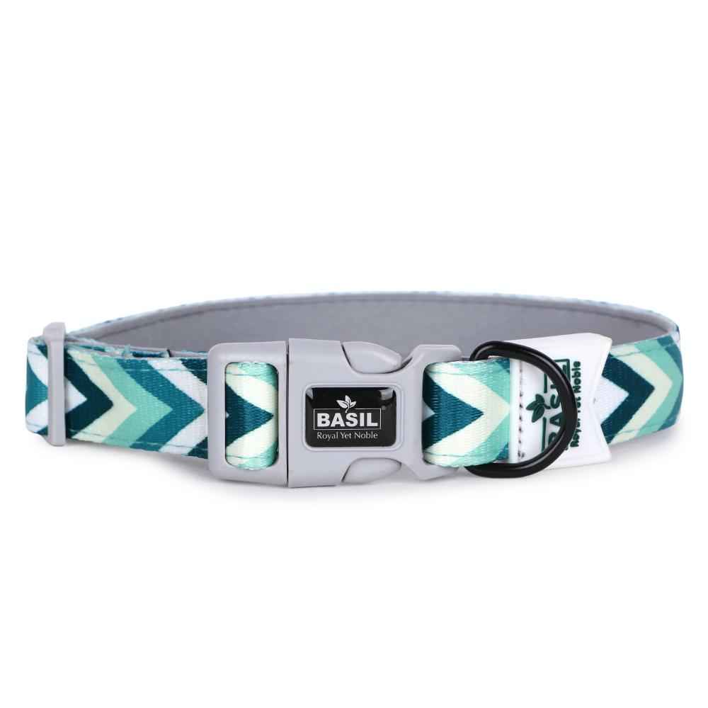 Padded Adjustable Collar for Dogs, Cats & Puppies (Zig-Zag Green)
