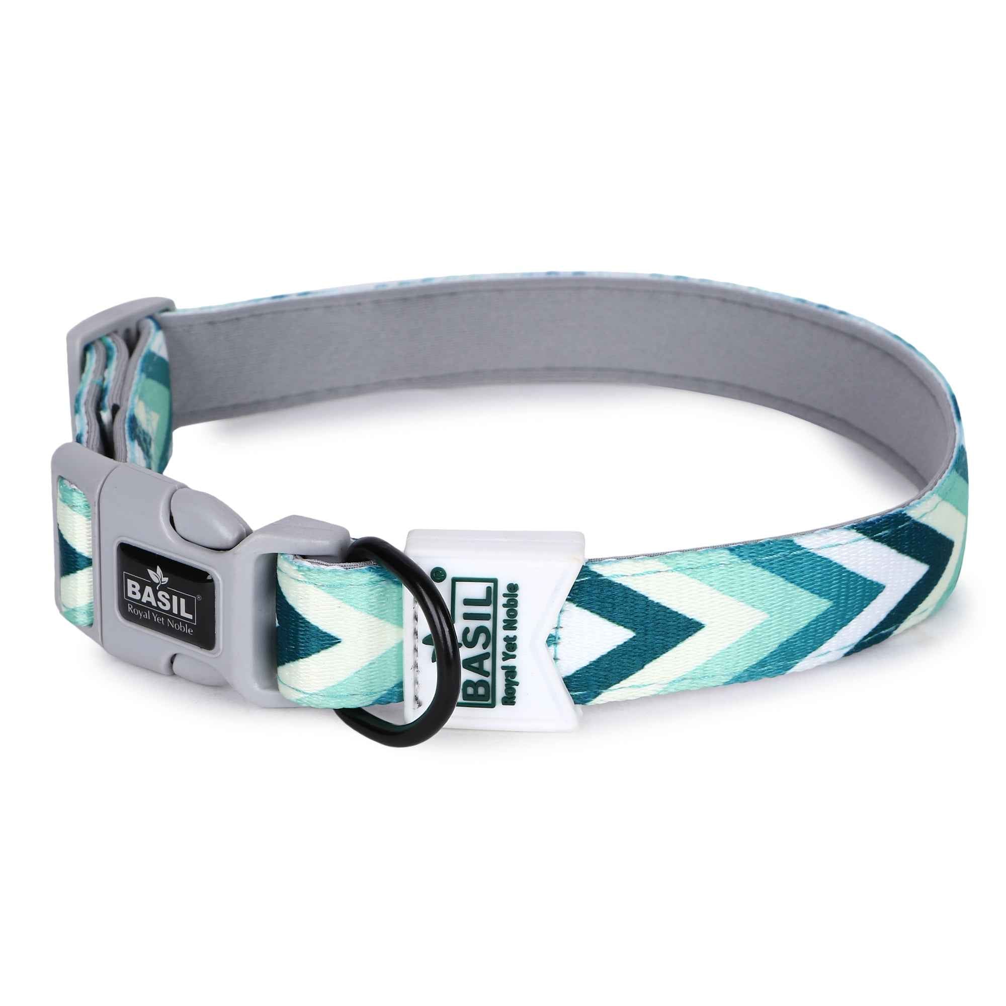 Padded Adjustable Collar for Dogs, Cats & Puppies (Zig-Zag Green)