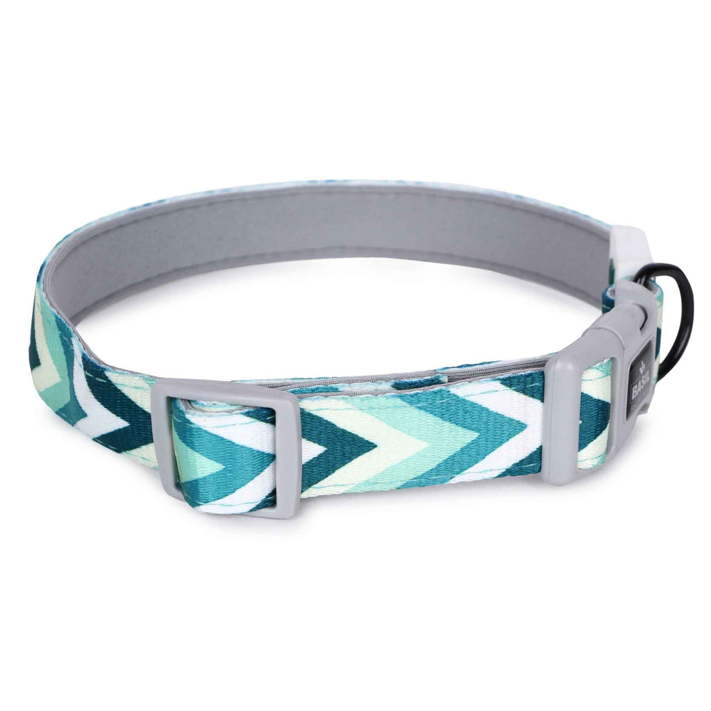 Padded Adjustable Collar for Dogs, Cats & Puppies (Zig-Zag Green)
