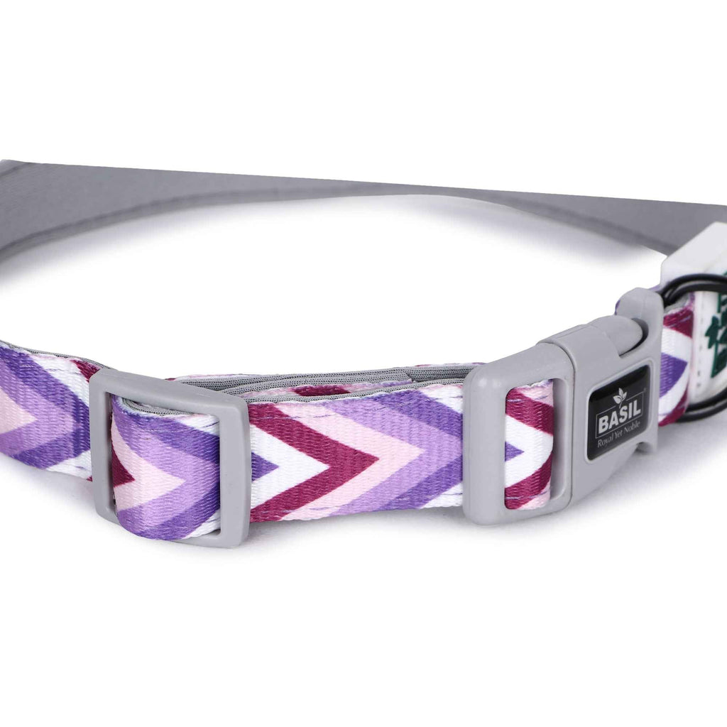 Padded Adjustable Collar for Dogs, Cats & Puppies (Zig-Zag Purple)