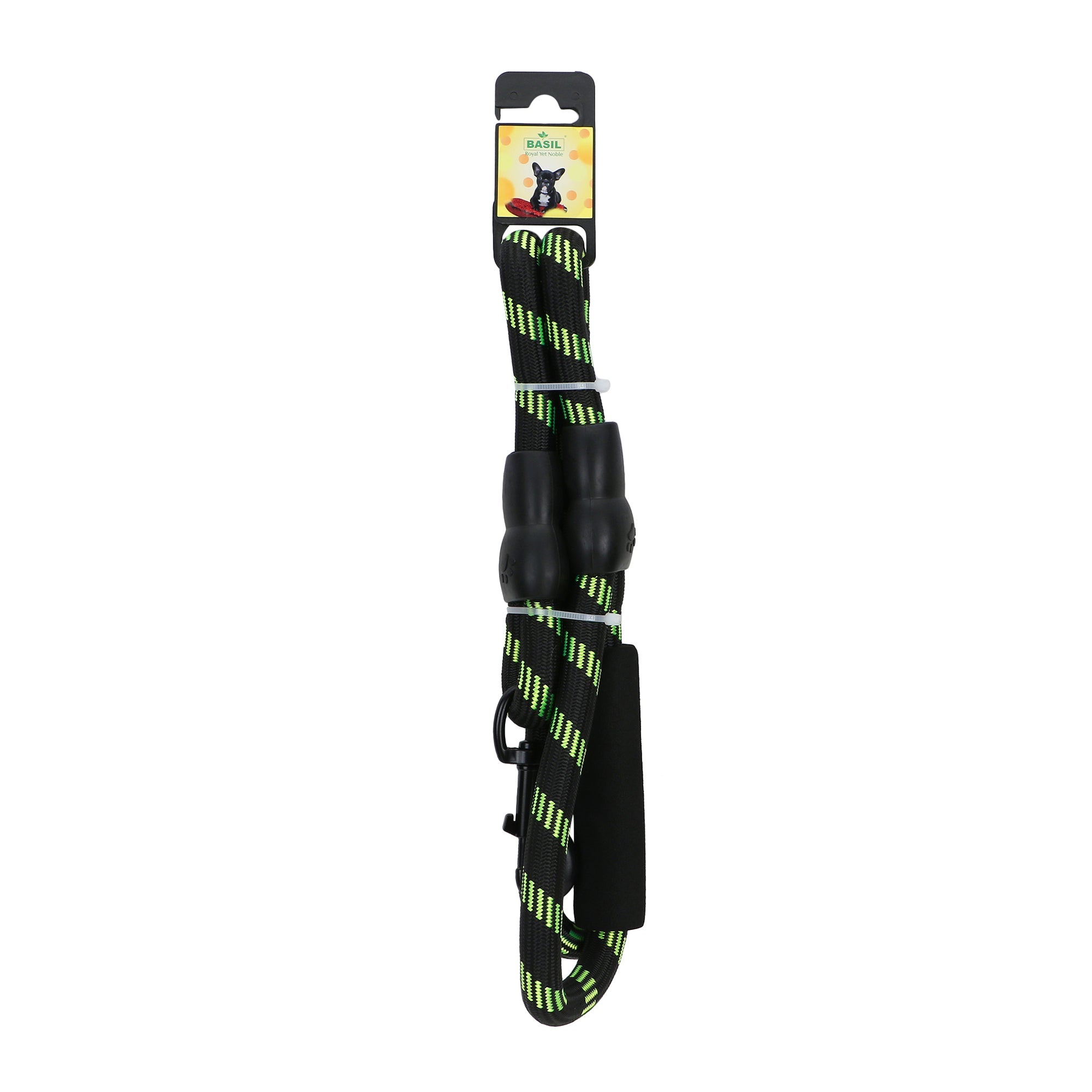 BASIL Rope Leash for Dogs & Puppies, 4 Feet (Black & Green)