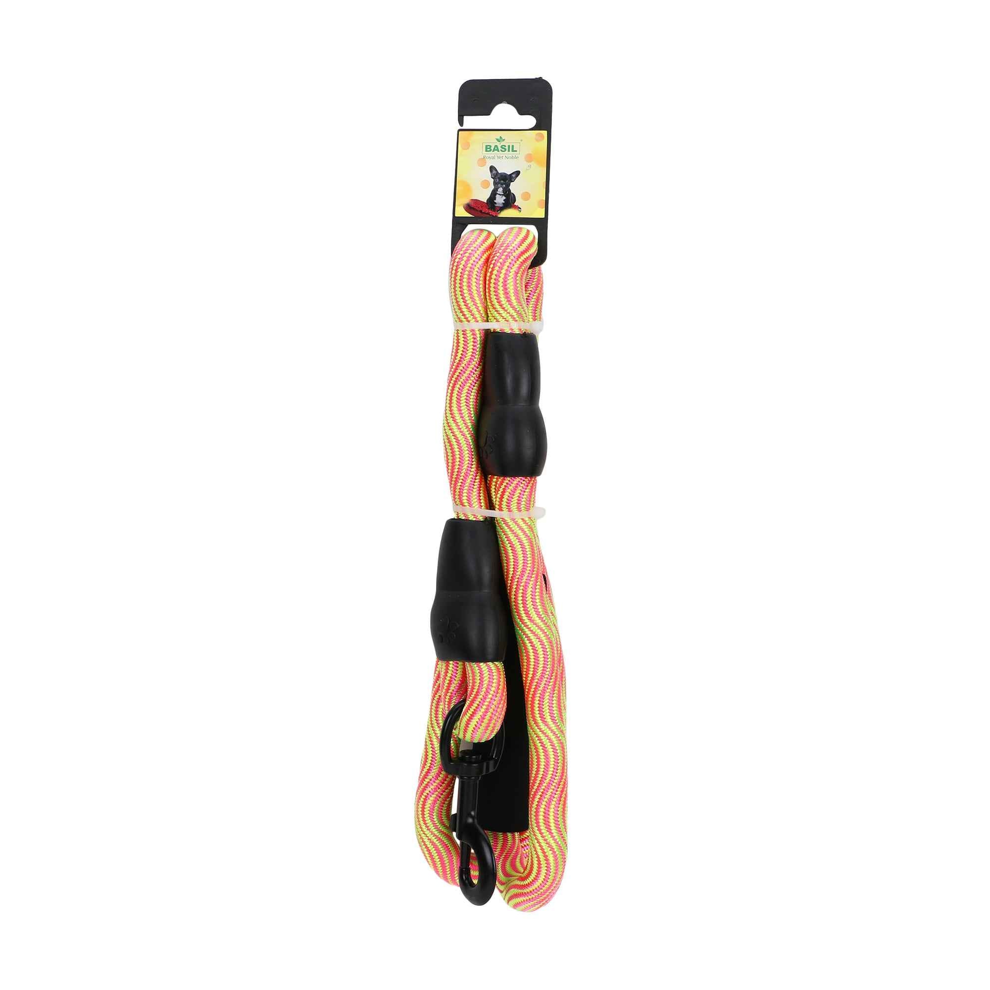 BASIL Rope Leash for Dogs & Puppies, 4 Feet (Yellow & Pink)