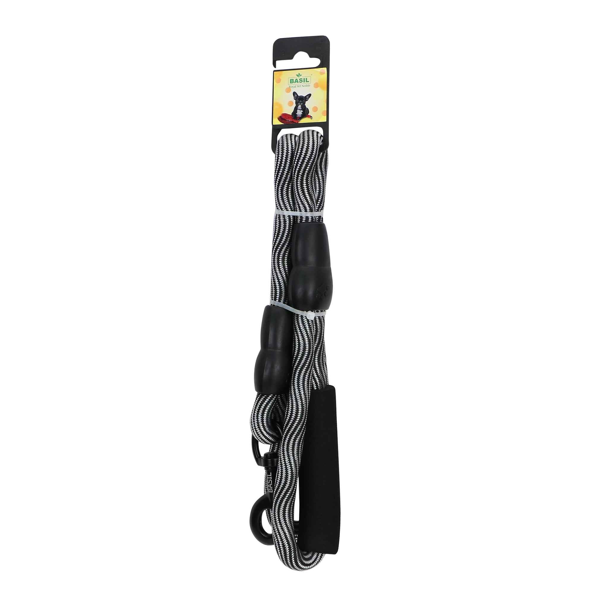 BASIL Rope Leash for Dogs, 4 Feet (Black & Gray)