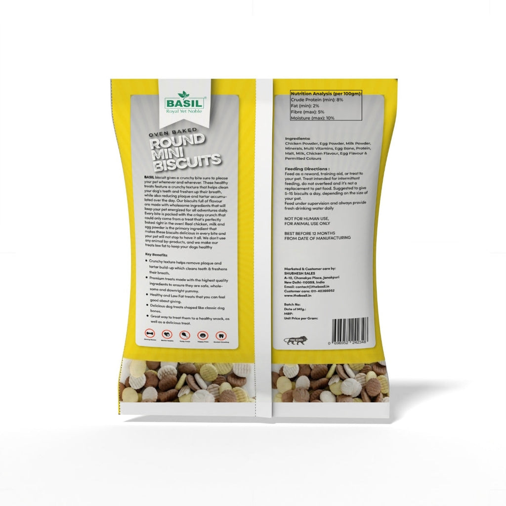 Dog Biscuits, Round Shaped, Chicken Flavor - Suitable for All Breeds, Small Dogs - 900 Grams