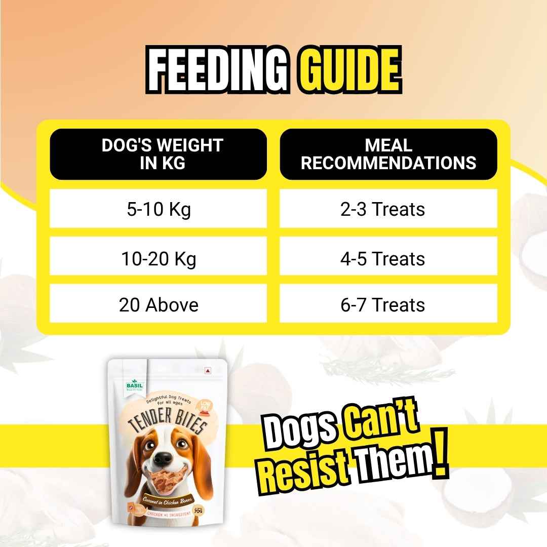 BASIL TENDER BITES Coconut in Chicken Bones – Premium Dog Treat | 70g Pack | High Protein, Calcium-Rich, Gluten-Free Chew Snack for All Breeds