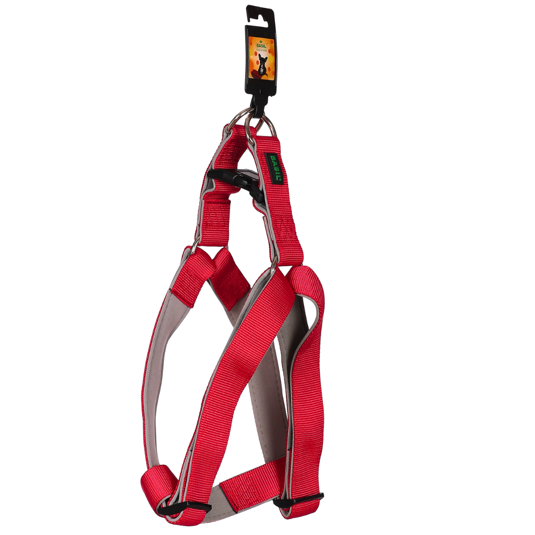 Basil Padded Leash, Collar, and Harness Set for Dogs – Comfortable & Durable Walk Essential, Solid Red
