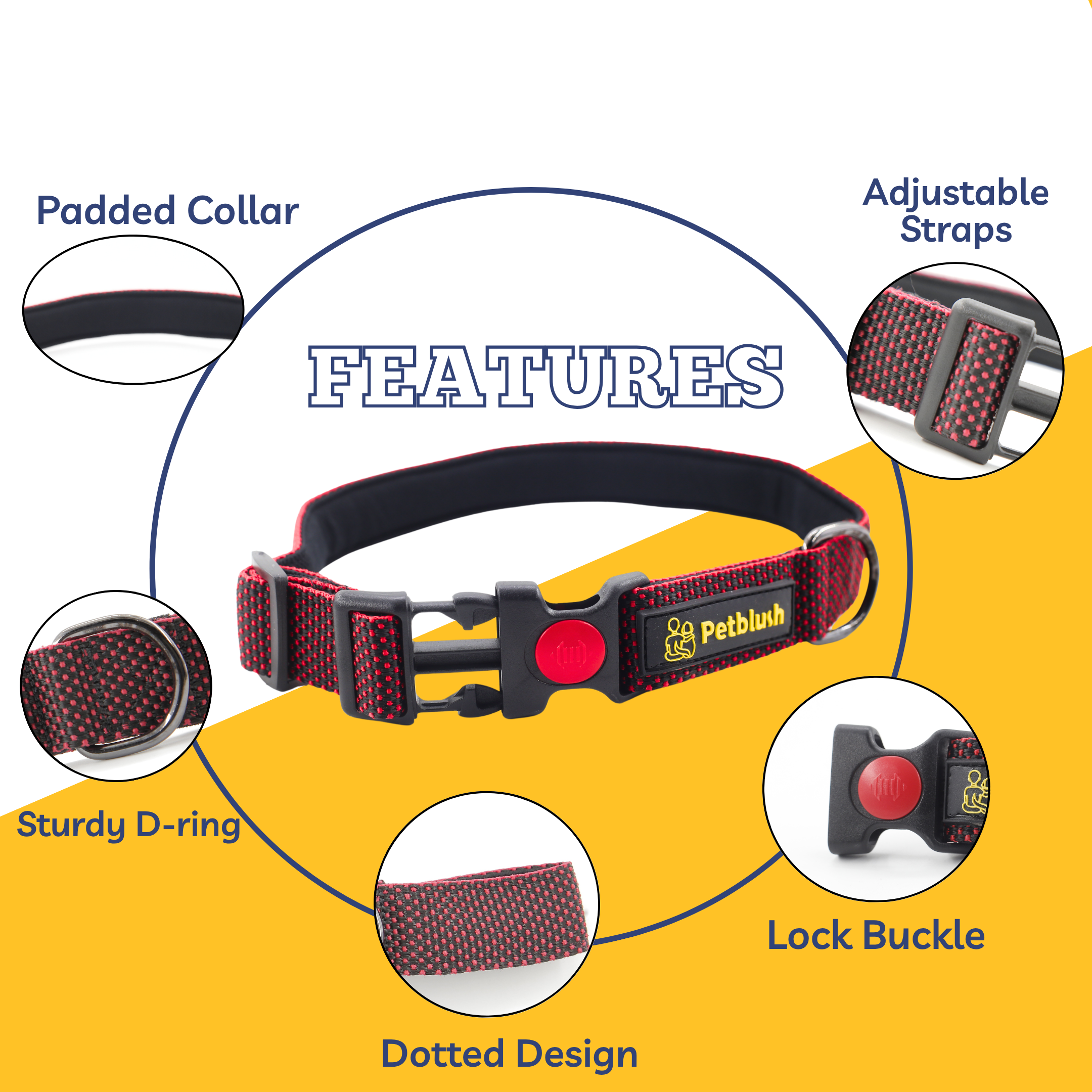 Petblush Dotted Padded Collar With Lock Buckle