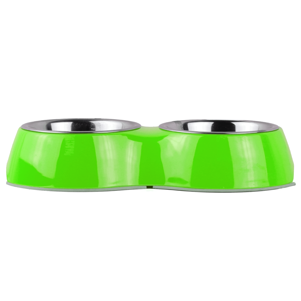 Basil Double Melamine Bowl Dinner Set for Dogs and Cats (Green)